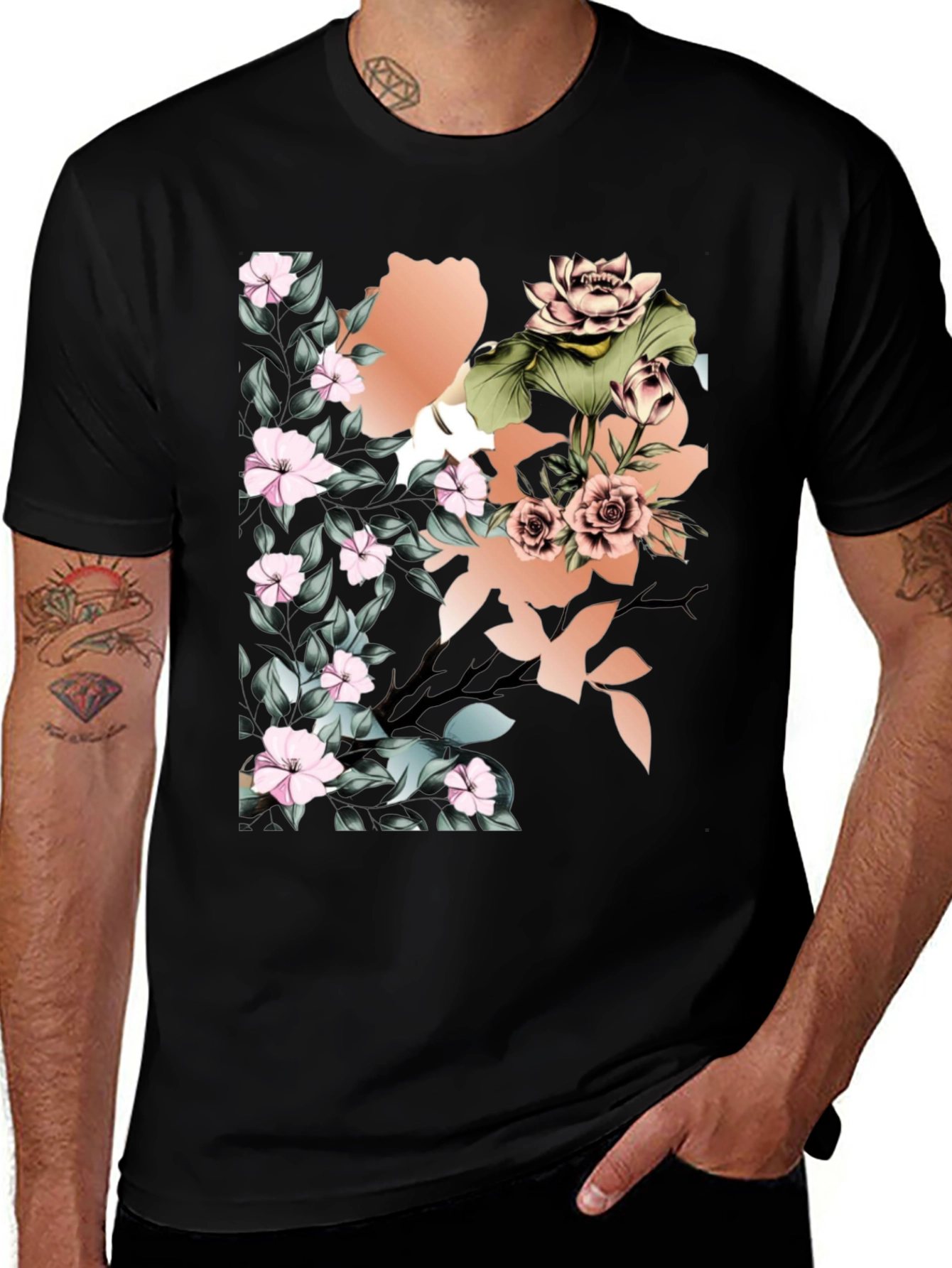 Variant 14 of Floral Print Black T-Shirt: Stylish Casual Wear