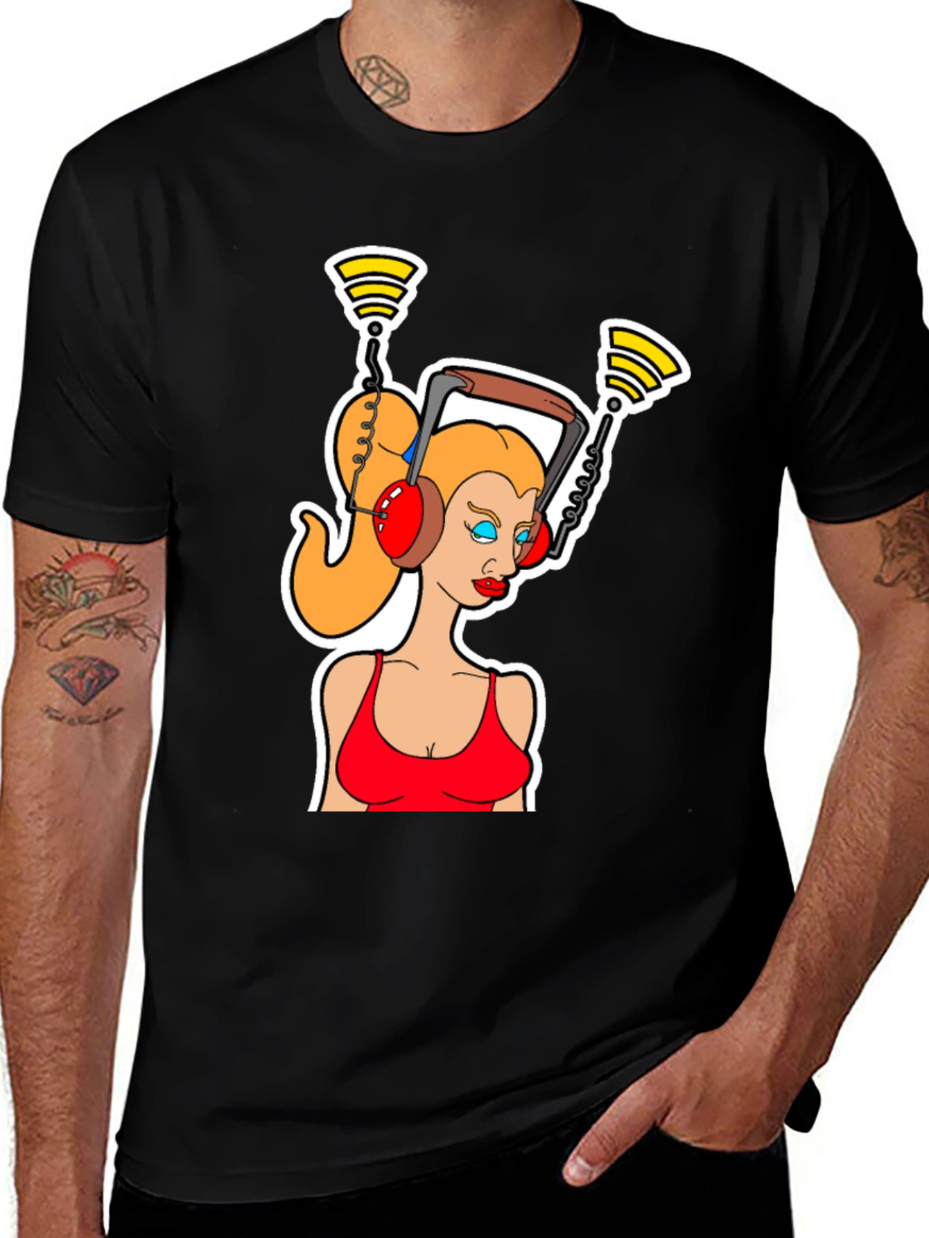 Variant 22 of Cartoon Woman Headphone T-Shirt