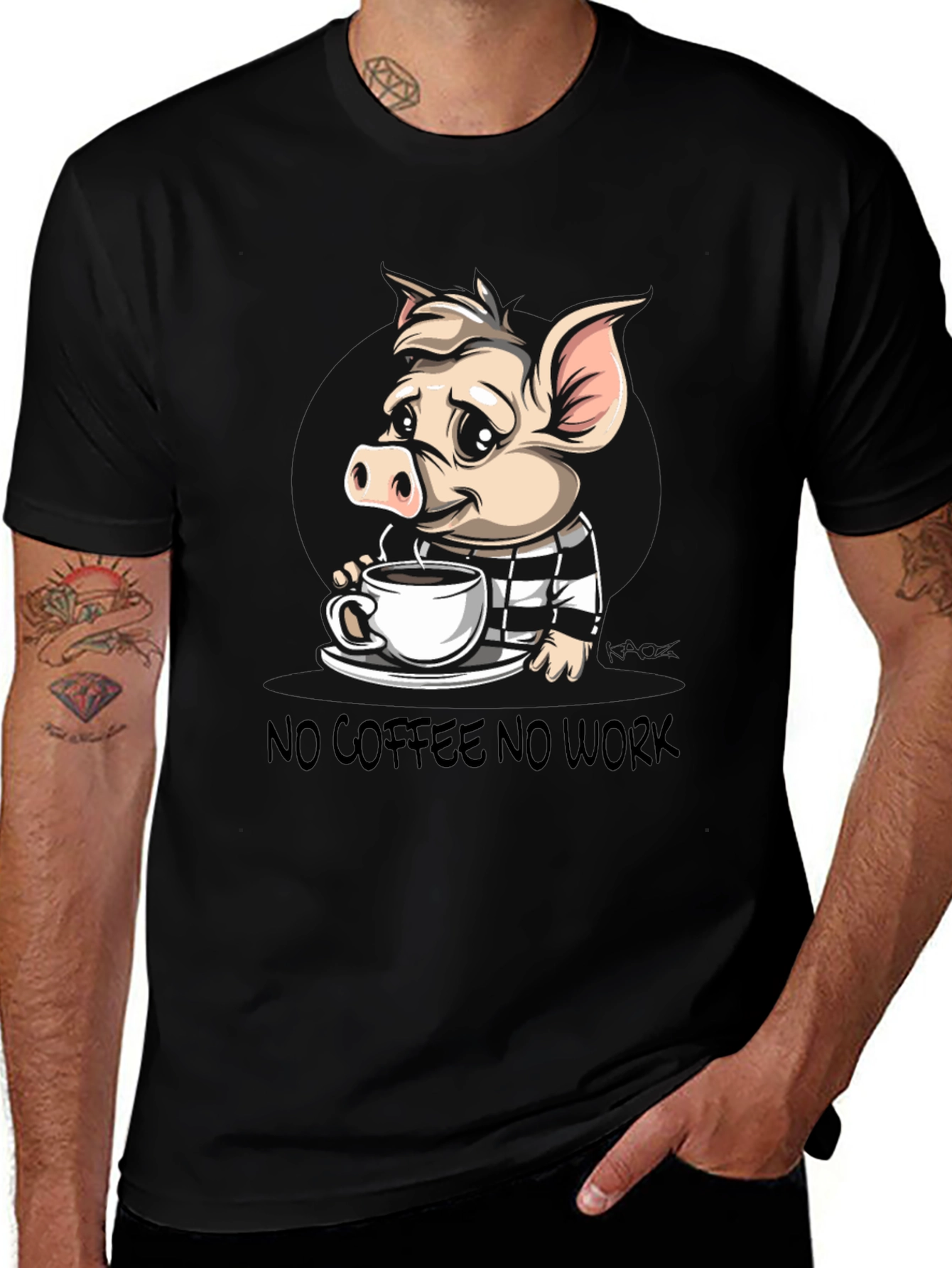 Variant 17 of Coffee Pig Graphic Tee - No Coffee No Work!