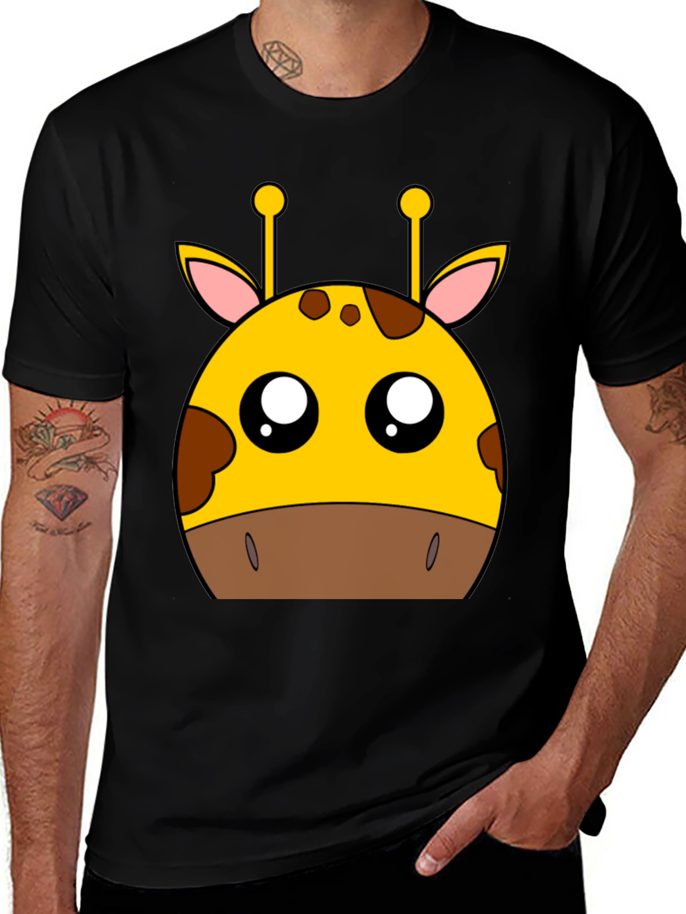 Variant 5 of Cute Giraffe Cartoon Graphic Black T-Shirt