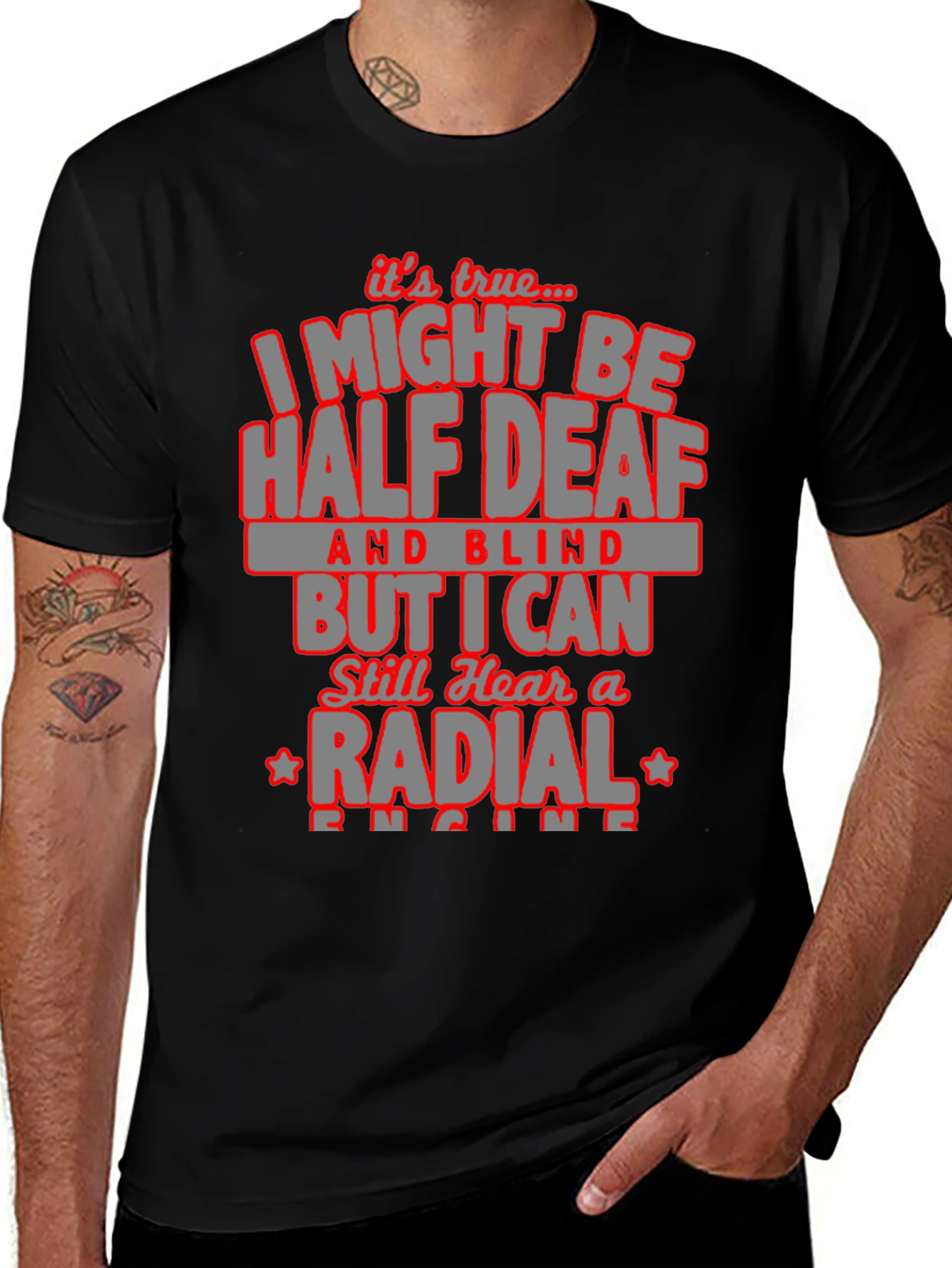 Black Half Deaf and Blind Radial Engine T-Shirt main image