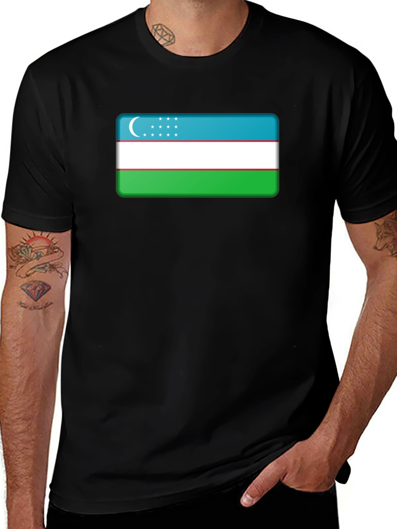 Variant 24 of Uzbekistan Flag T-Shirt - Black