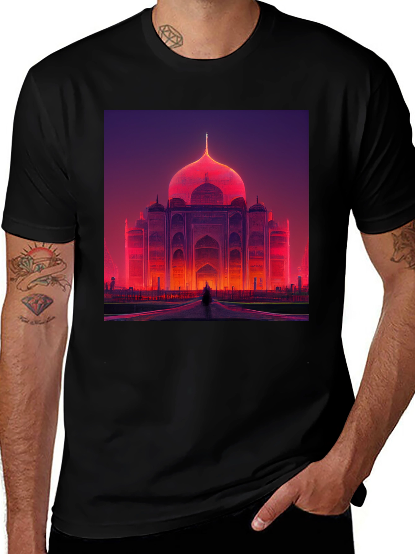 Variant 4 of Taj Mahal Graphic Tee - Vibrant Neon Architecture Print