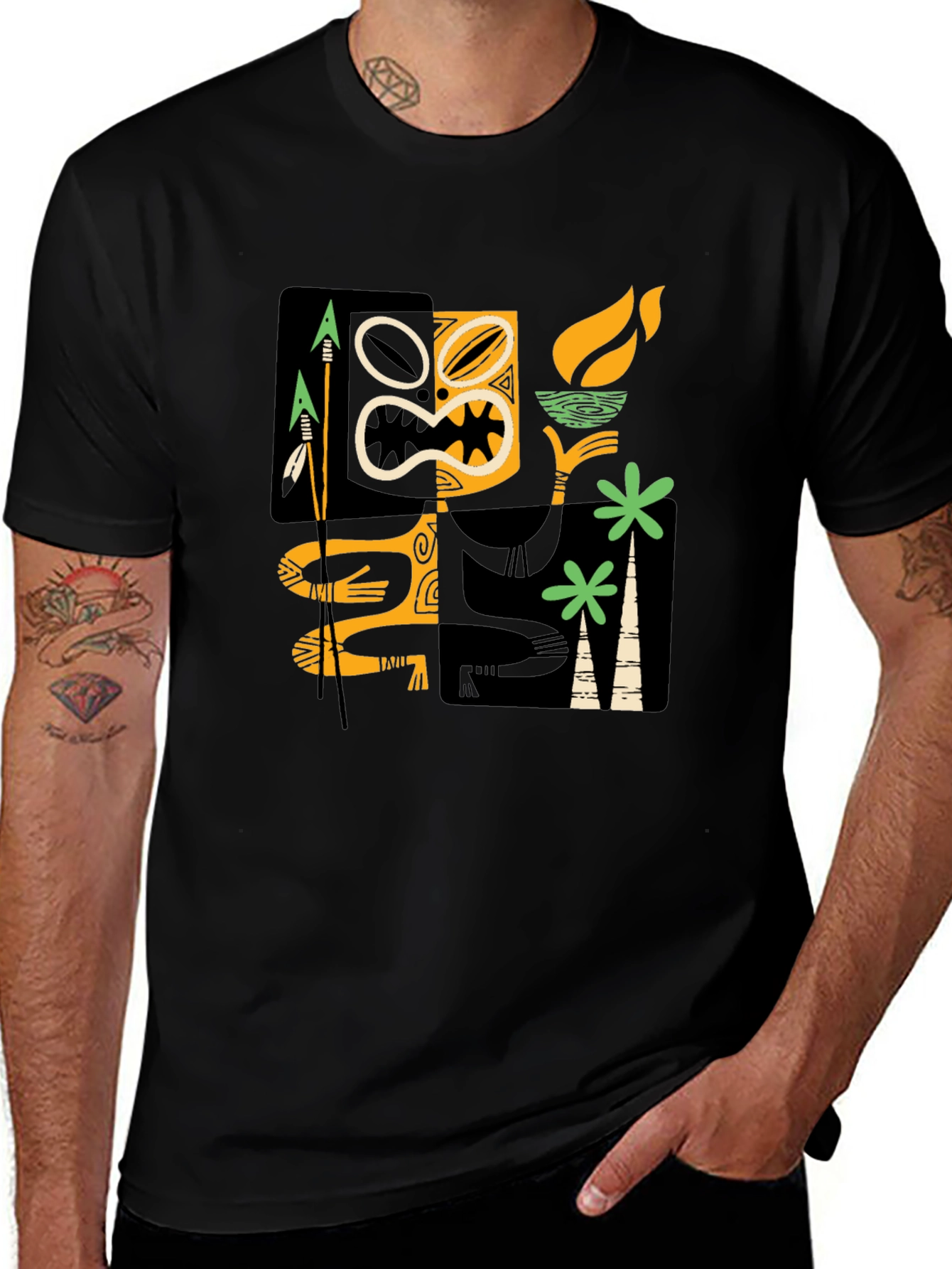 Variant 10 of Retro Tiki Graphic Black T-Shirt