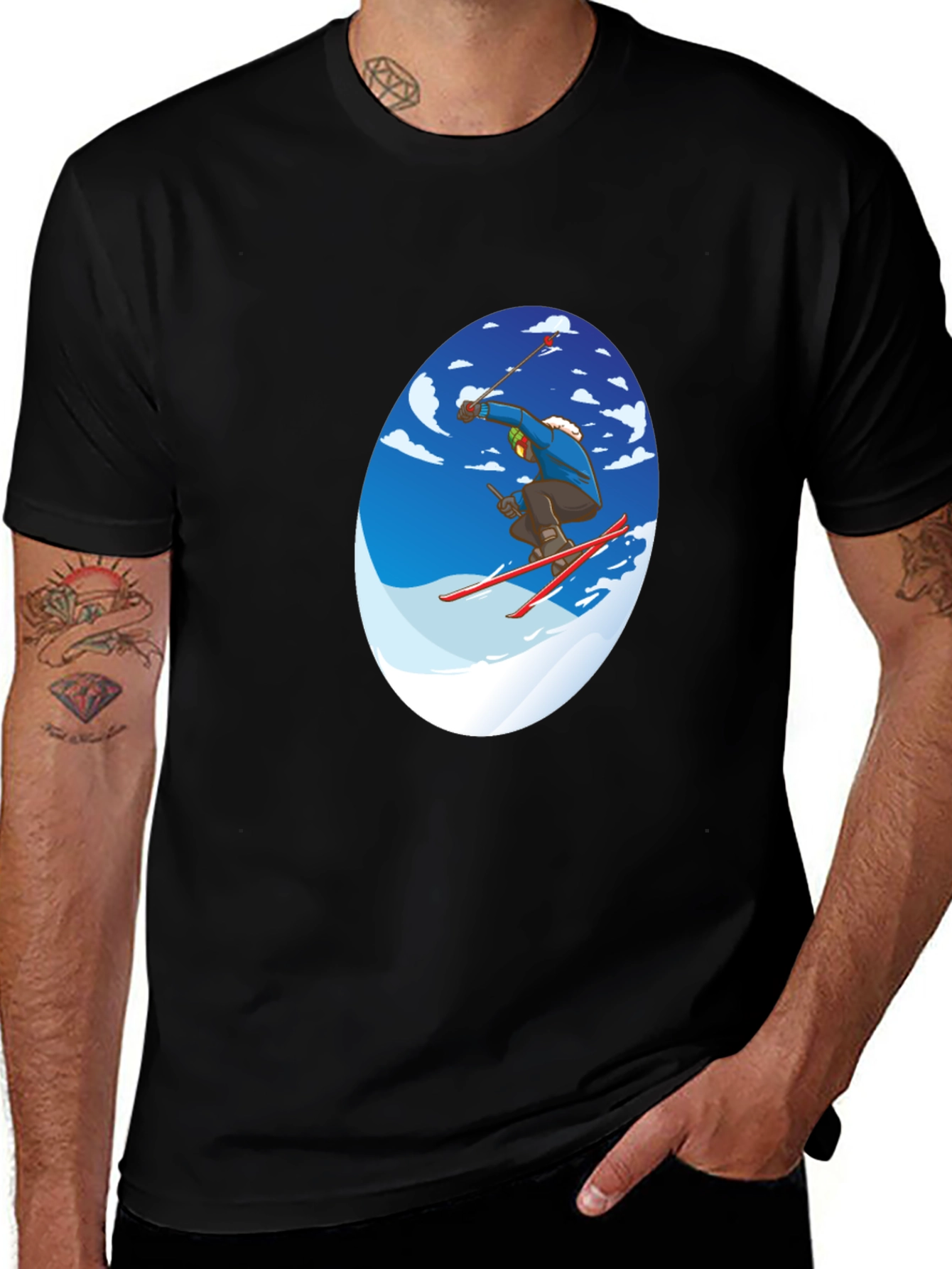 Variant 20 of Cool Skier Graphic Tee - Black Cotton T-Shirt