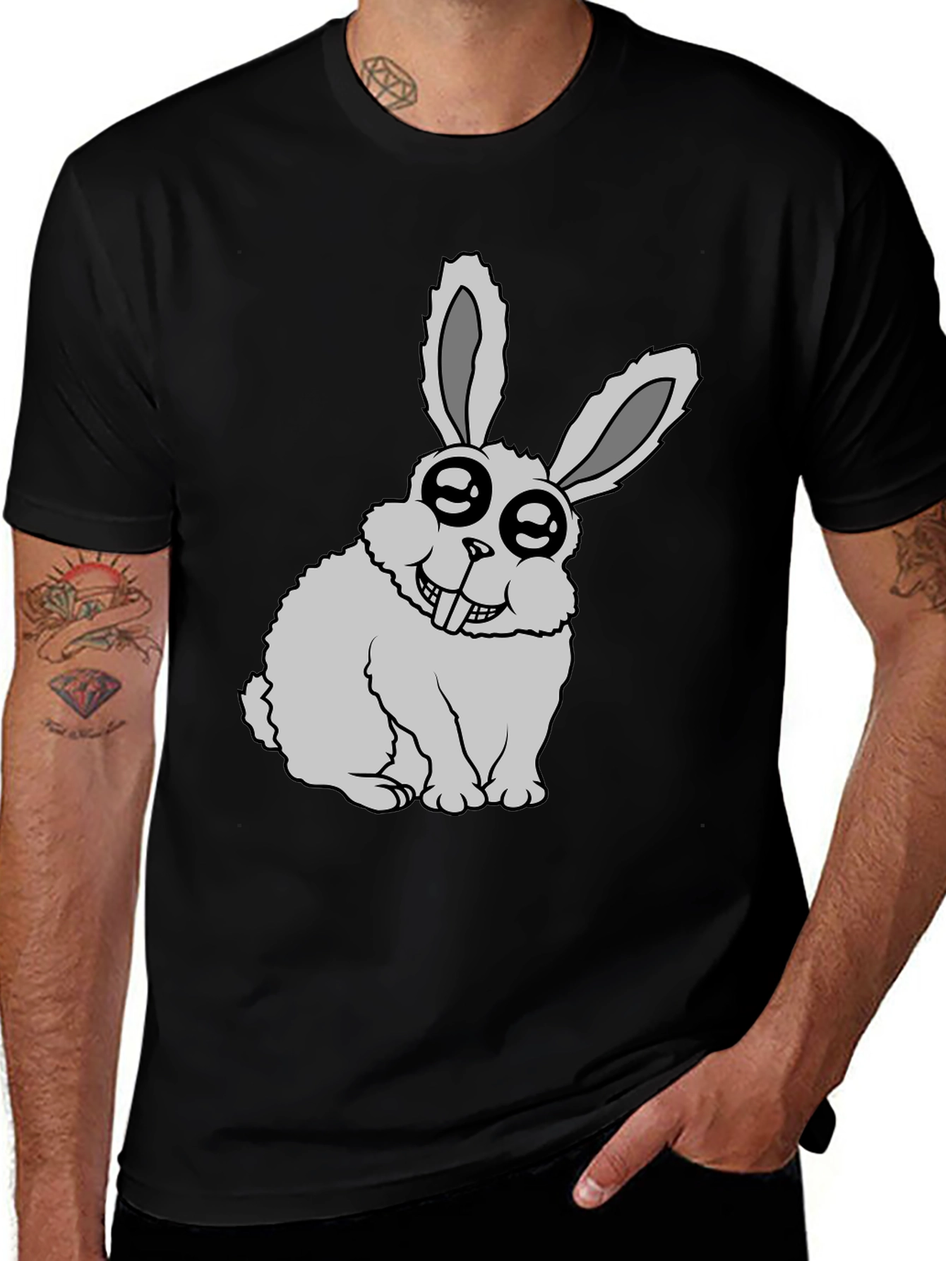 Variant 24 of Funny Rabbit Graphic Tee - Black Cotton Casual T-Shirt