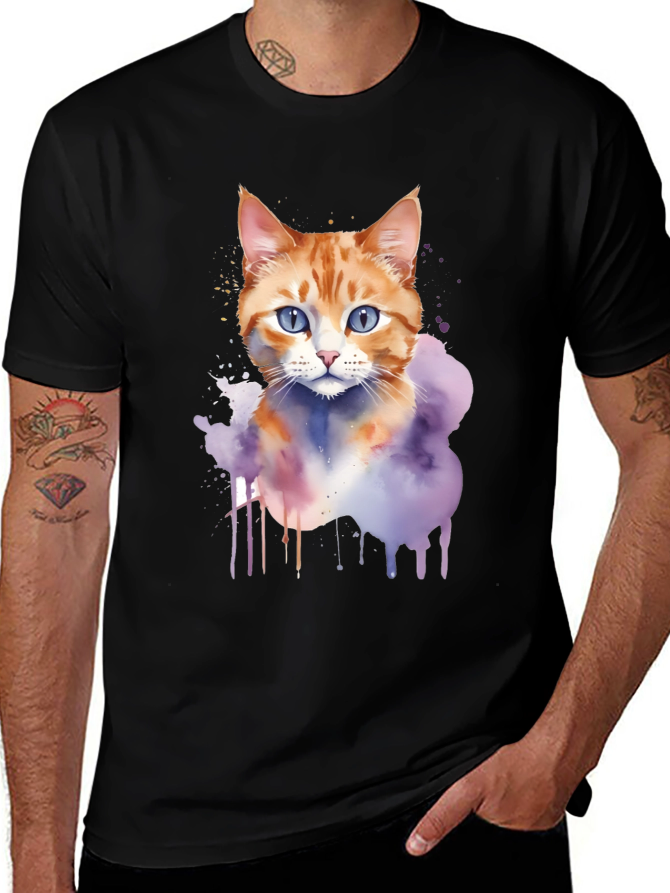 Variant 12 of Watercolor Cat Graphic Tee - Unique Design
