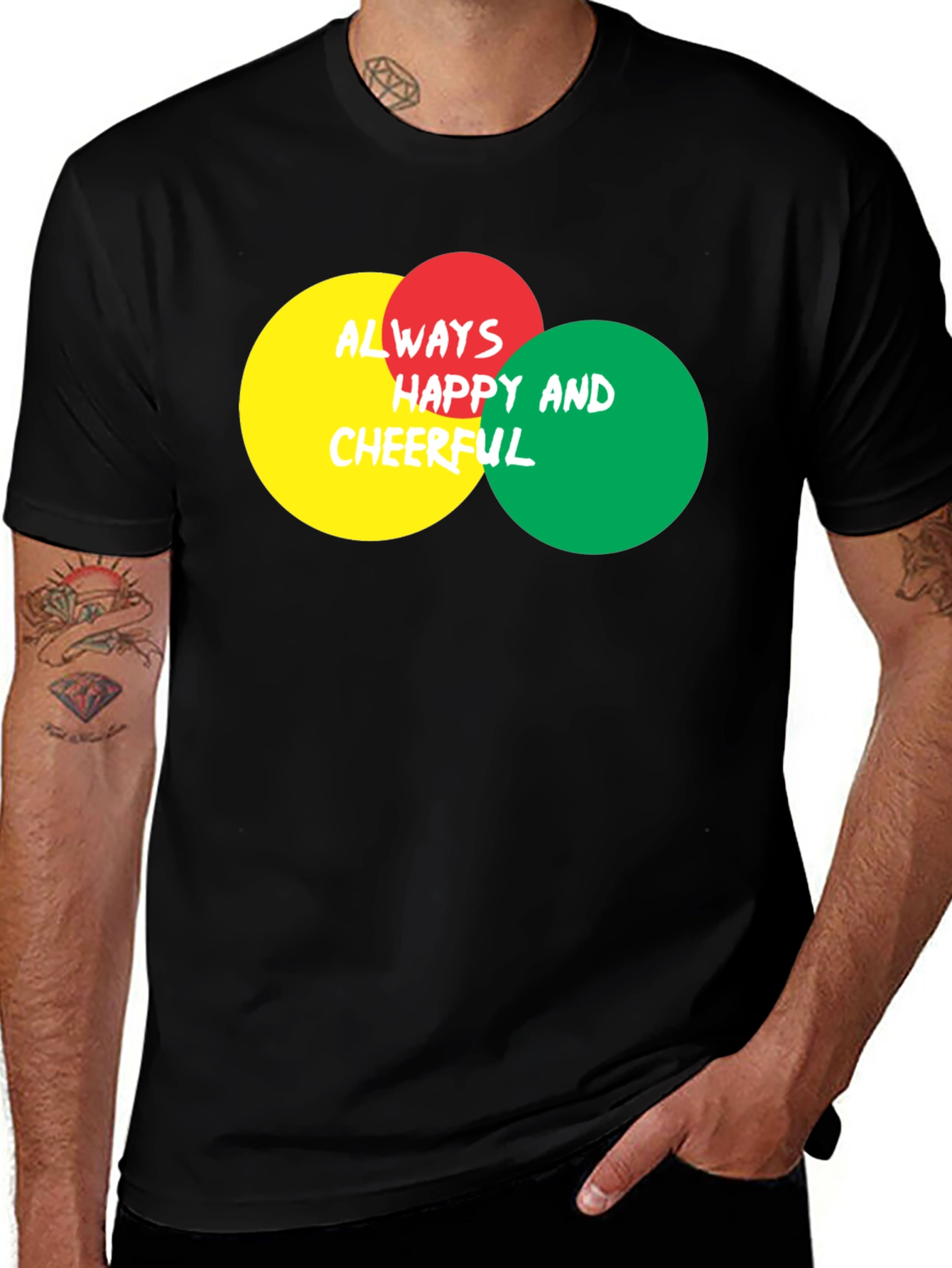 Variant 8 of Always Happy & Cheerful Graphic Tee - Stylish Black T-Shirt