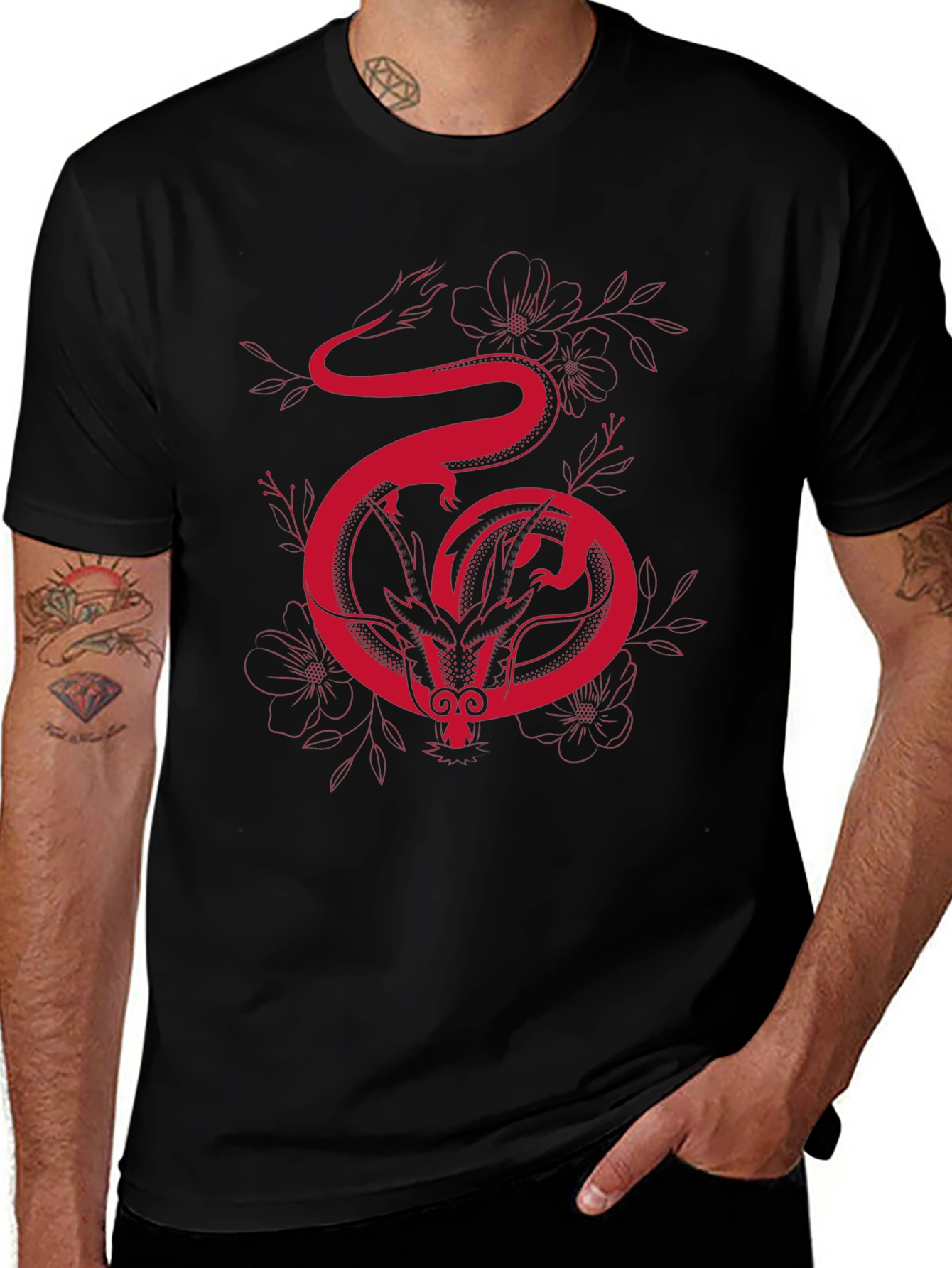 Variant 23 of Dragon Graphic Print Black T-Shirt