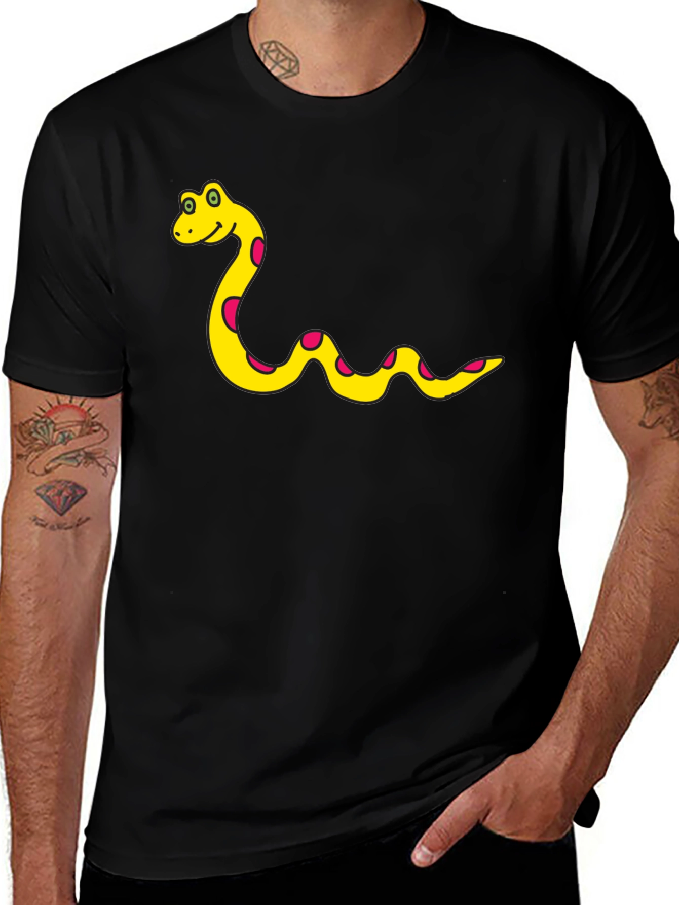 Variant 2 of Cartoon Snake T-Shirt - Black Cotton Tee