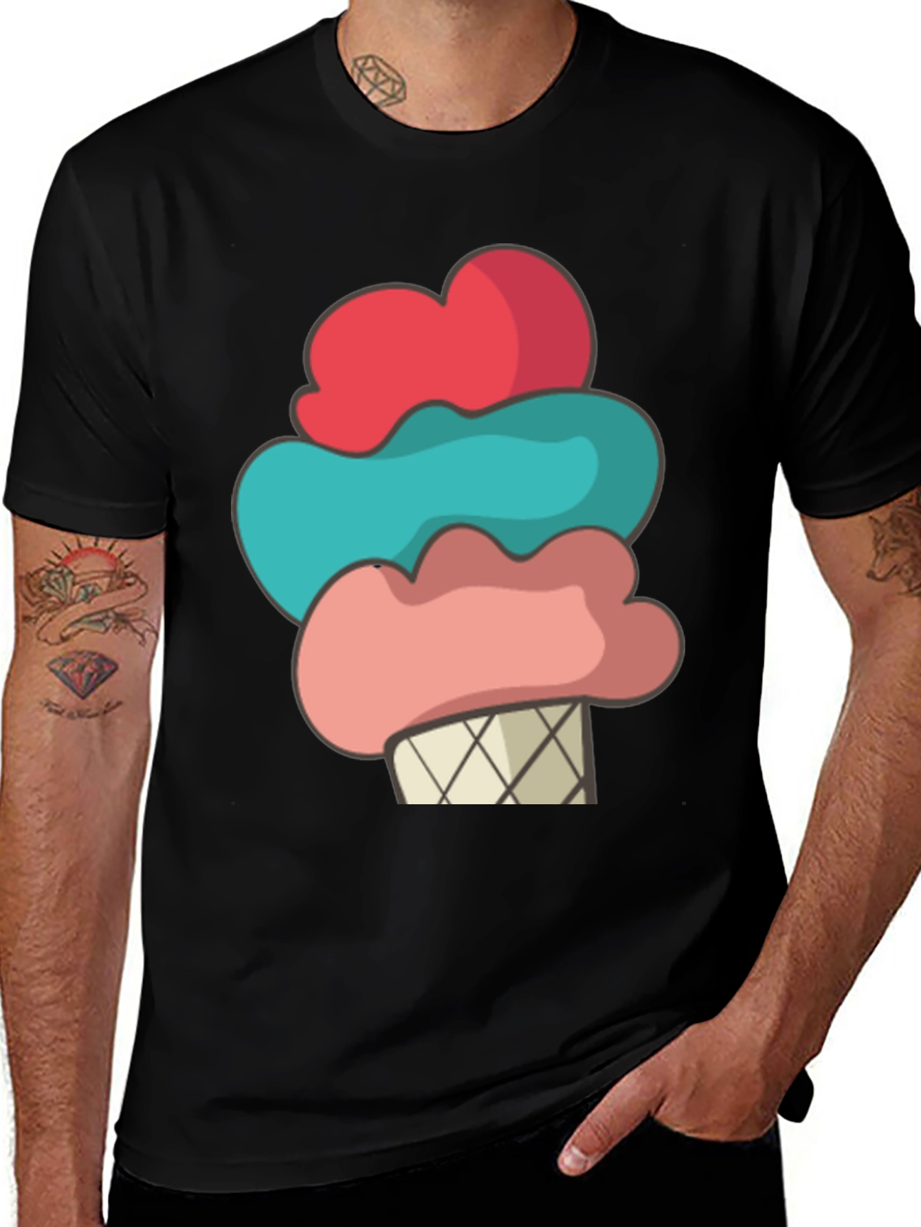 Variant 10 of Cartoon Ice Cream T-Shirt - Black