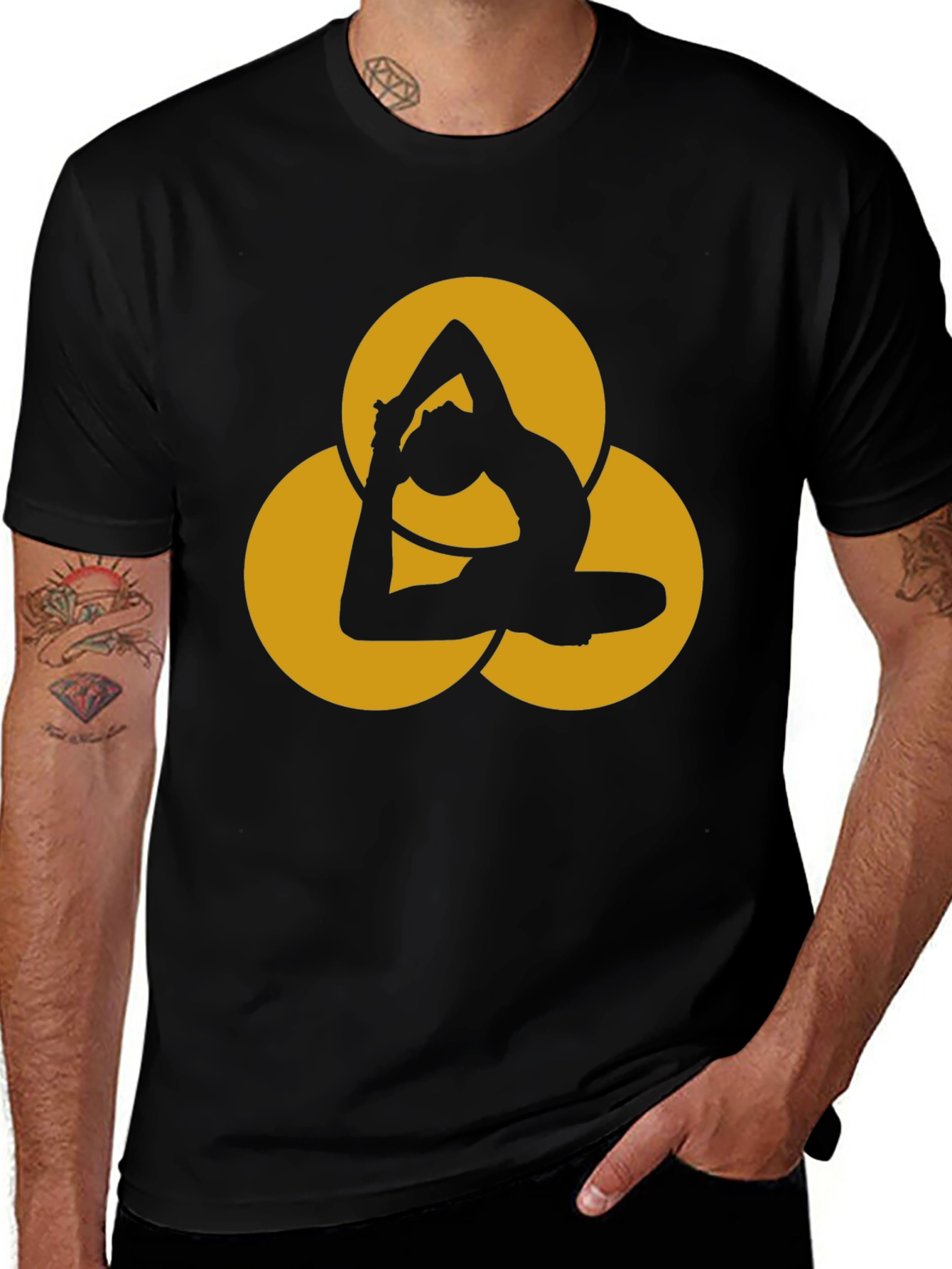 Variant 12 of Yoga Pose Graphic Tee - Black Cotton Blend T-Shirt