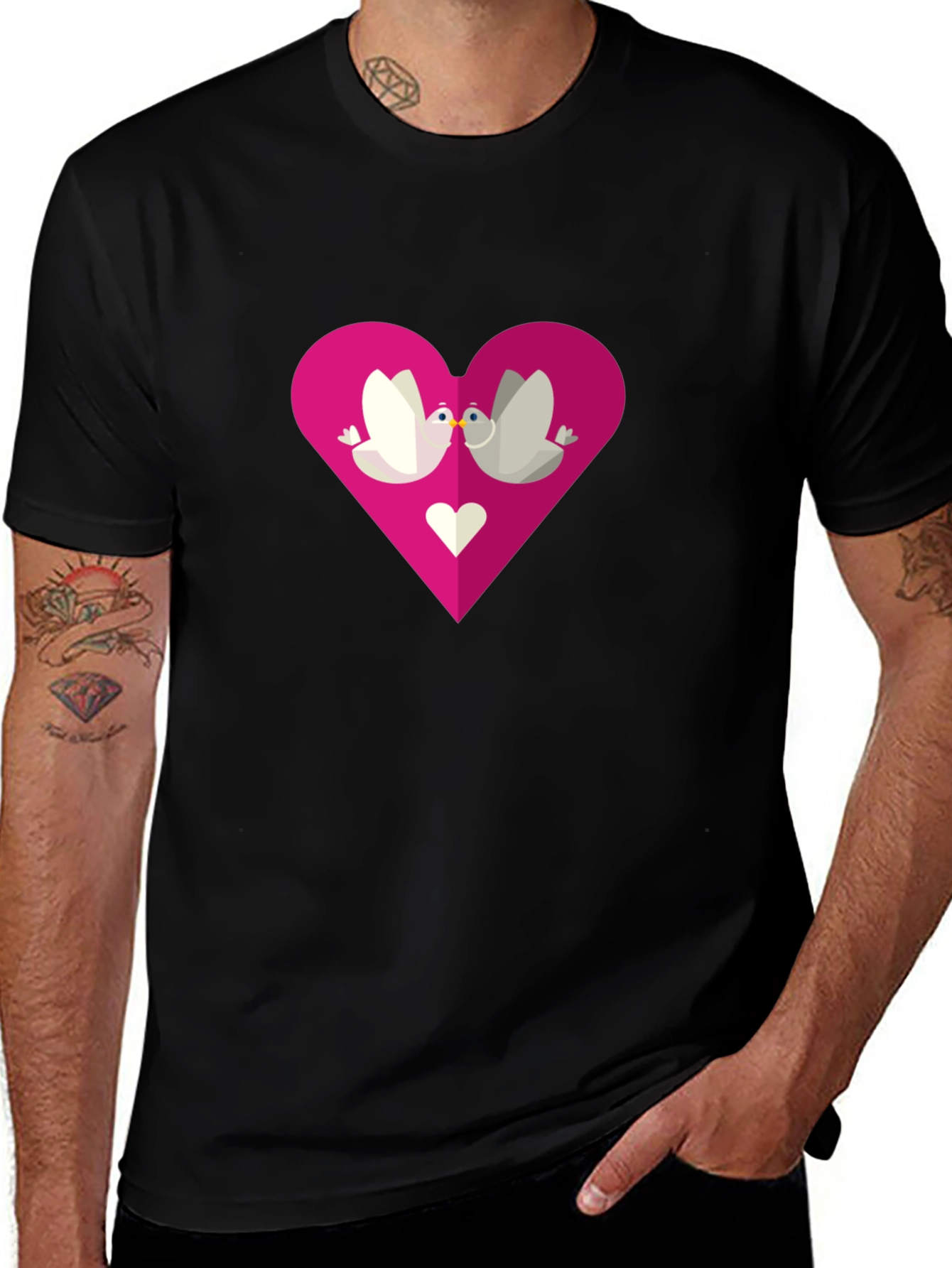 Variant 2 of Love Birds Heart Graphic Tee - Black