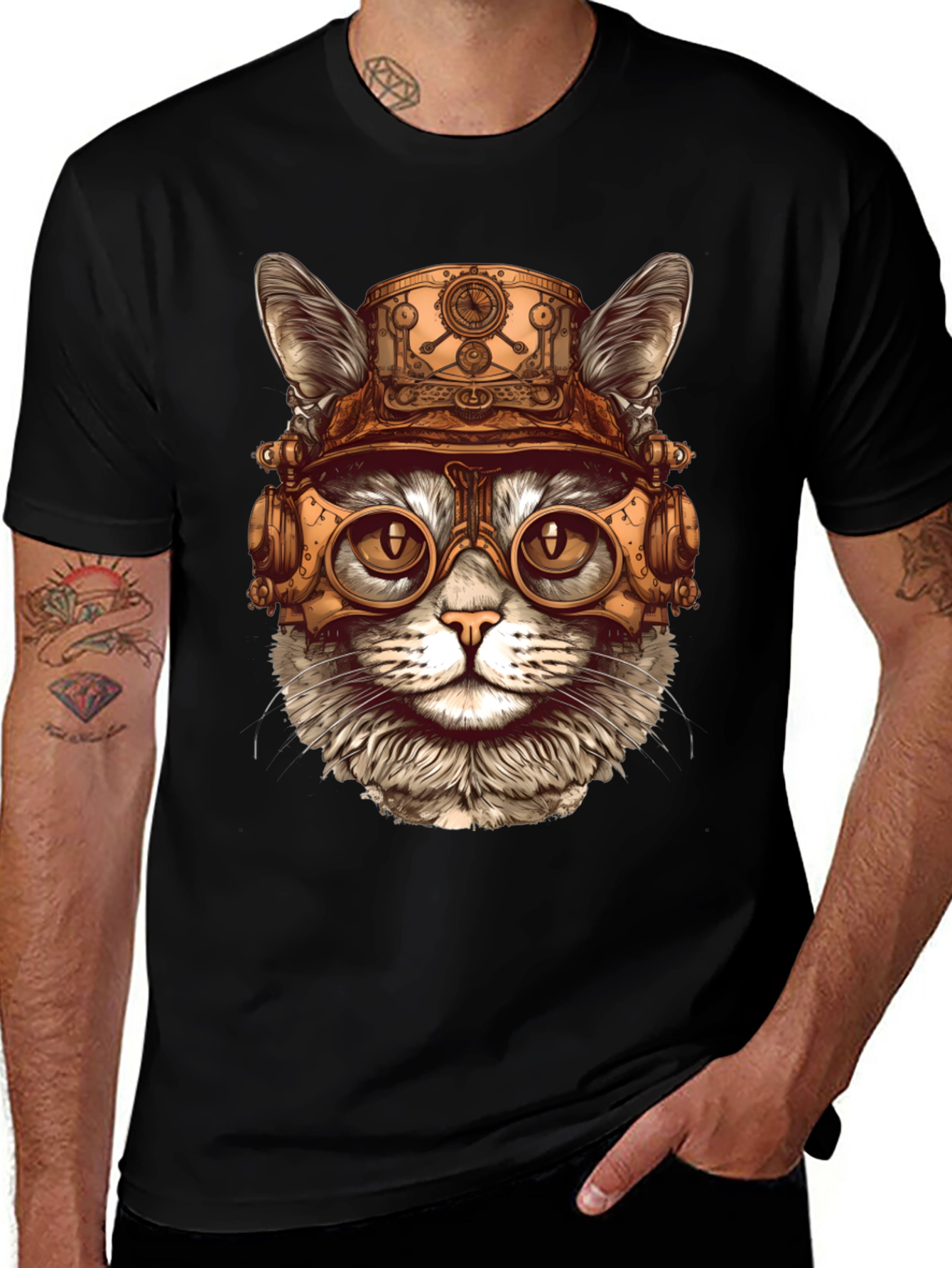 Variant 8 of Steampunk Cat T-Shirt - Cool Feline Design