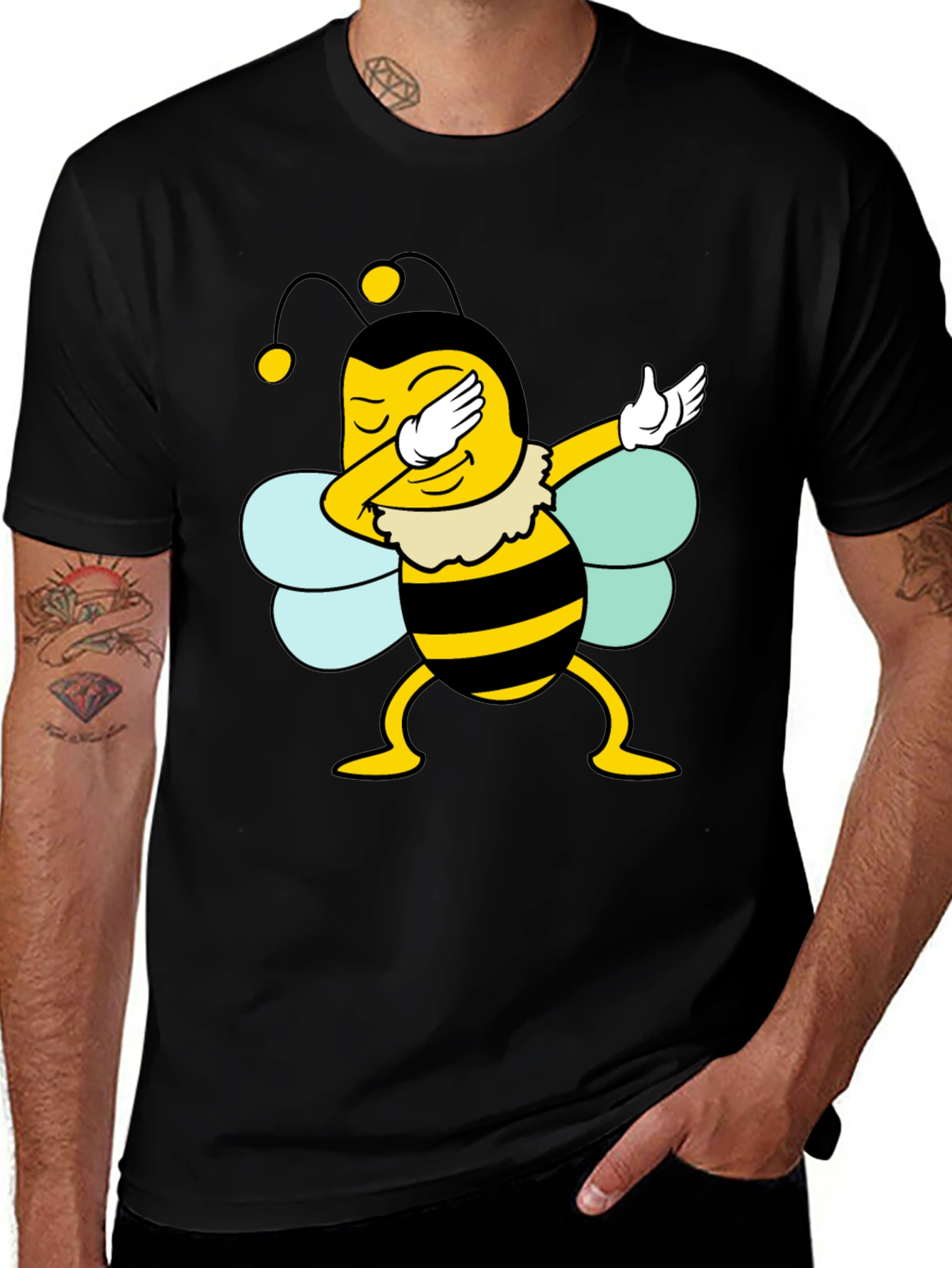 Variant 8 of Dabbing Bee Black Cotton Graphic T-Shirt