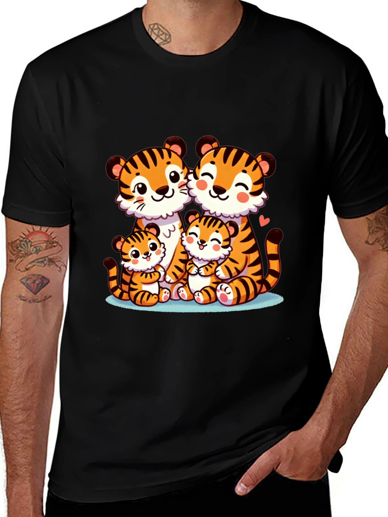 Variant 16 of Cute Tiger Family Black T-Shirt