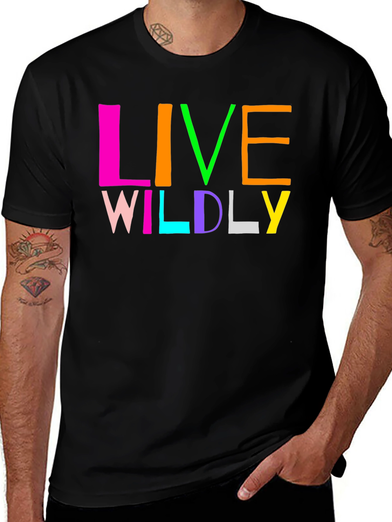 Black Live Wildly Graphic Tee - Colorful Design main image