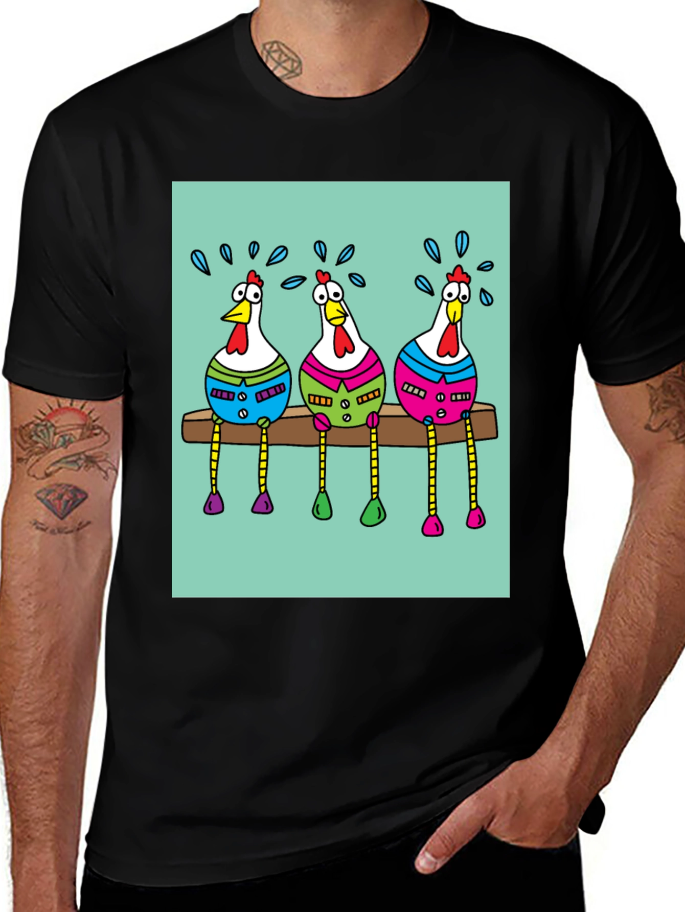 Variant 13 of Funny Chicken Graphic Print Black T-Shirt