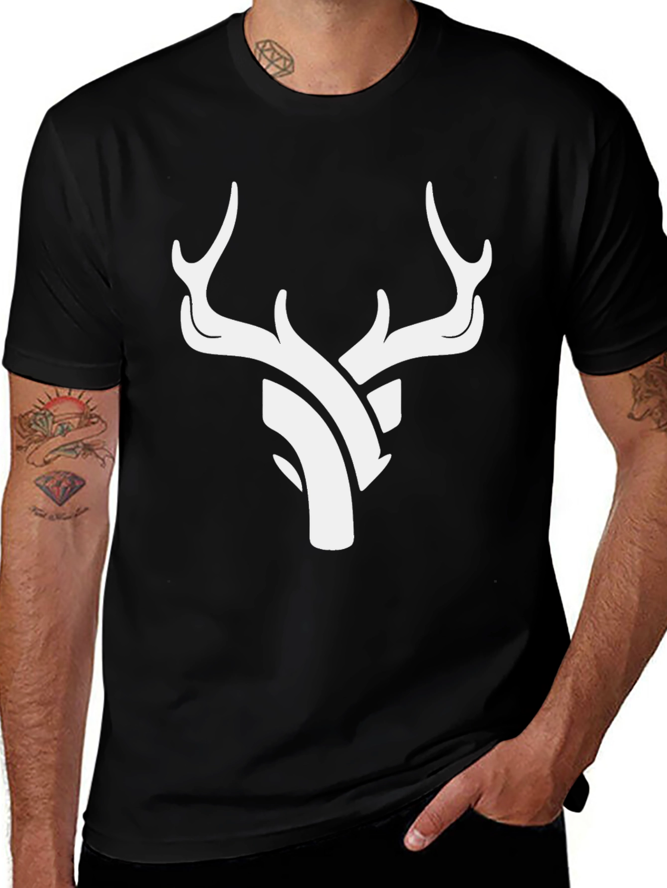 Variant 24 of Antler Graphic Tee - Stylish Black Crew Neck T-Shirt