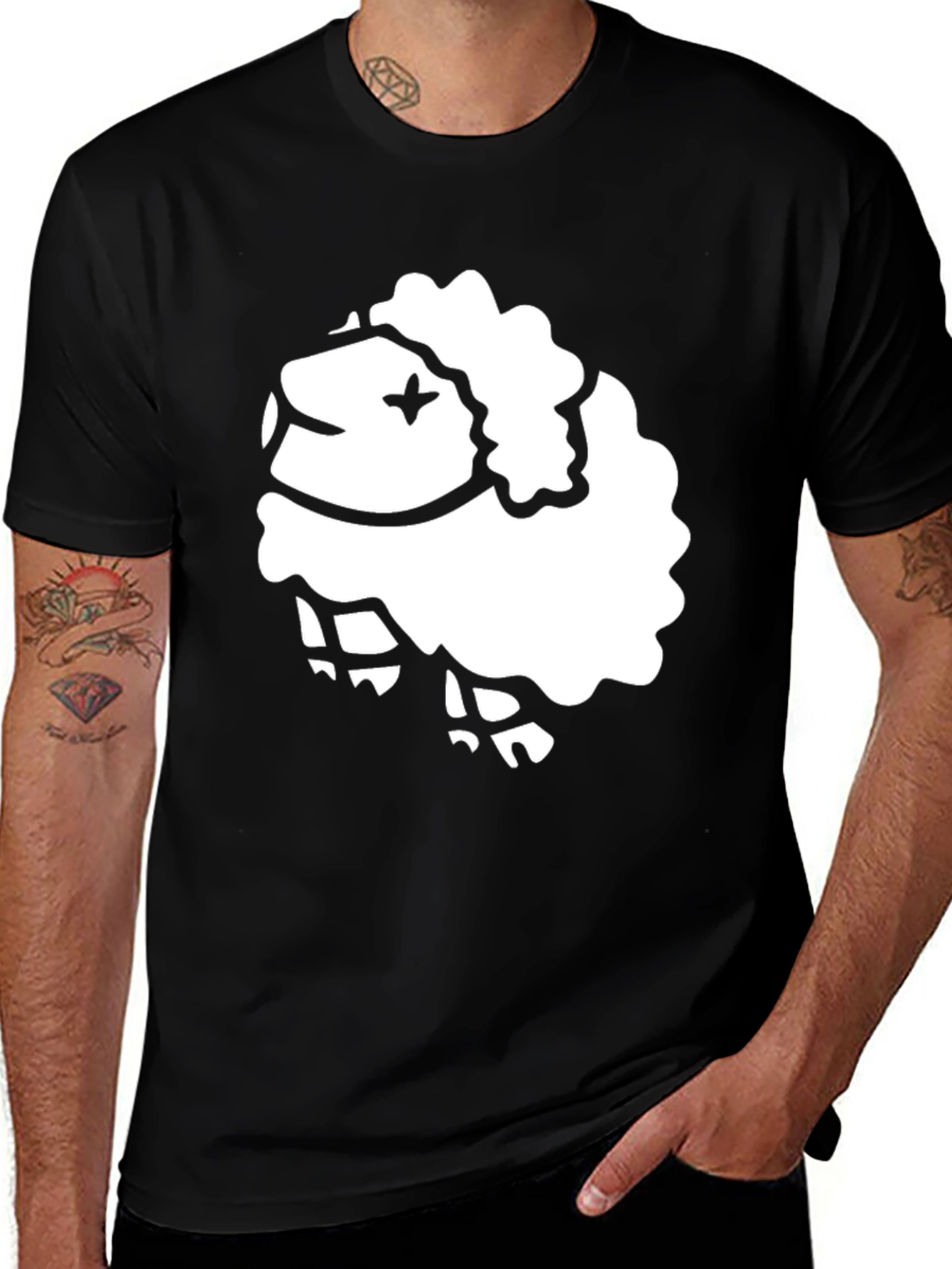 Variant 5 of Sheep Graphic Tee - Black Cotton Casual T-Shirt