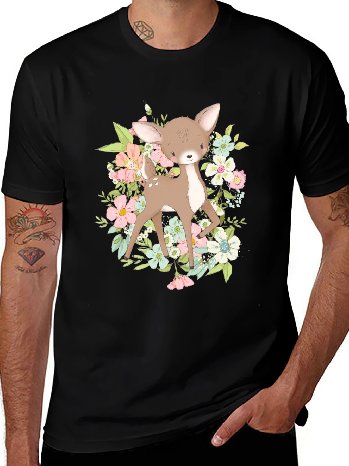 Variant 5 of Floral Deer Graphic Tee - Cute Animal Print T-Shirt