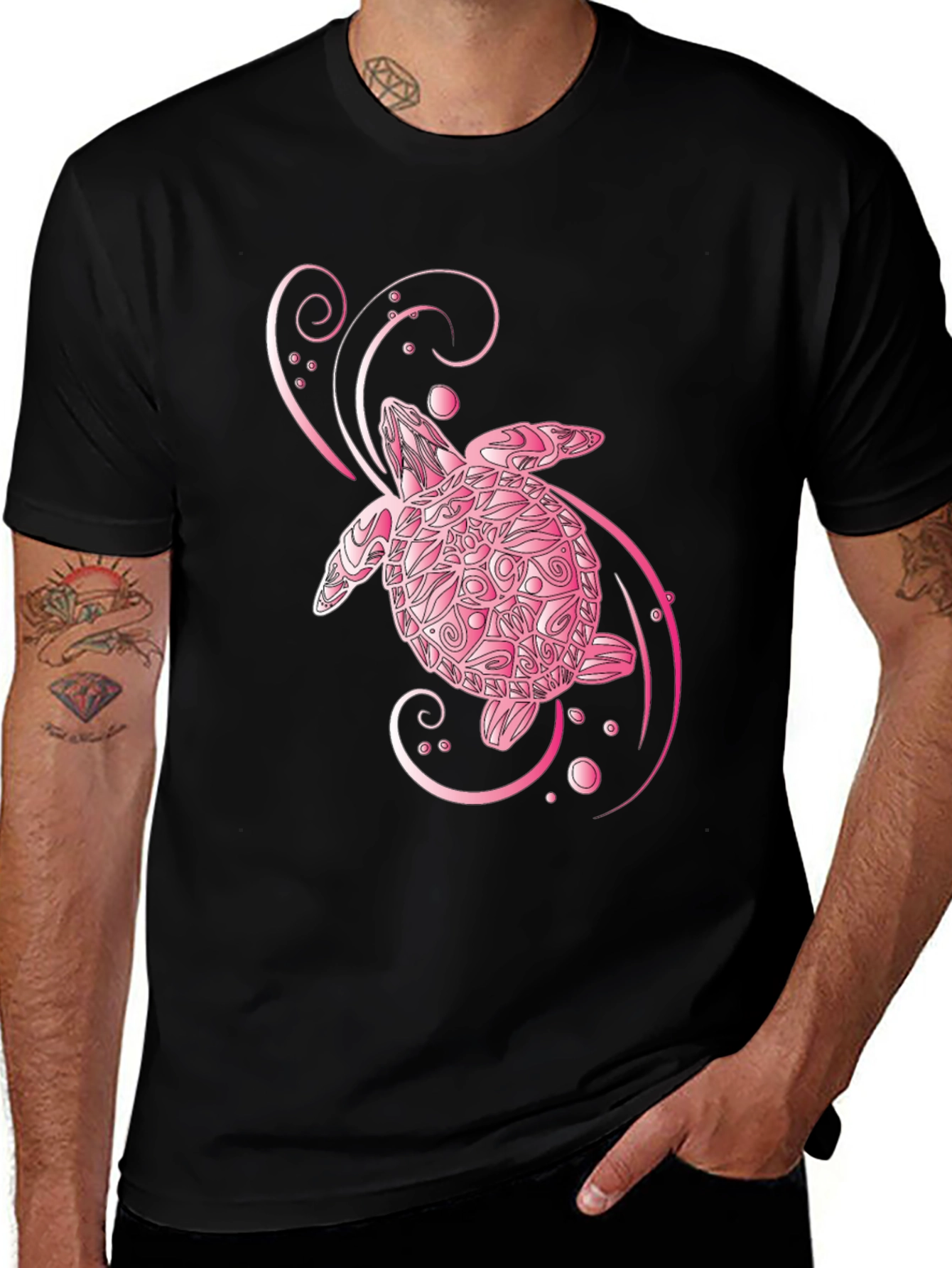 Variant 8 of Pink Sea Turtle Graphic Black T-Shirt