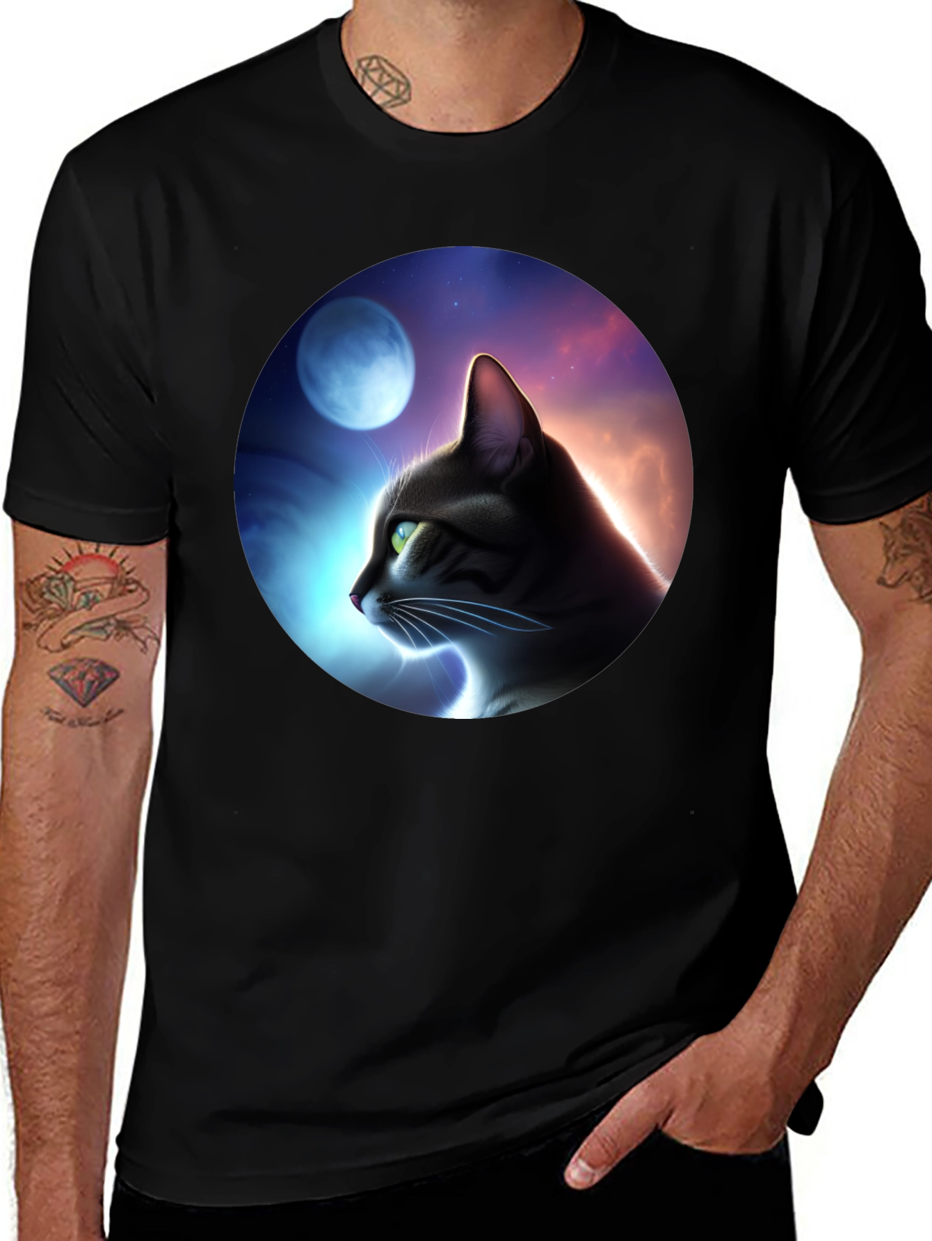 Variant 15 of Cat in Moonlit Sky Graphic T-Shirt