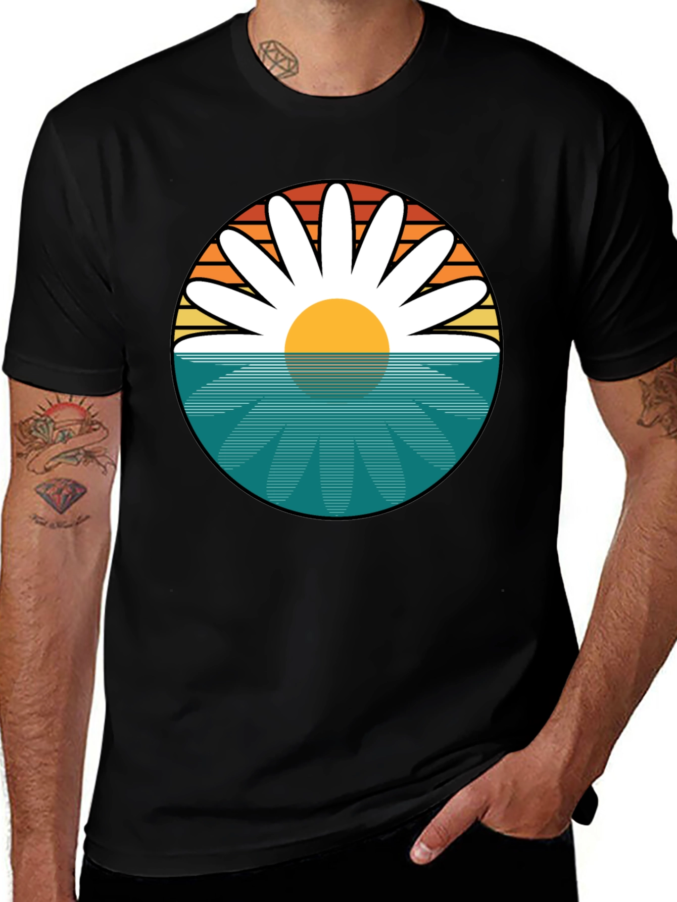 Variant 11 of Retro Daisy Sunset T-Shirt - Beach Vibes