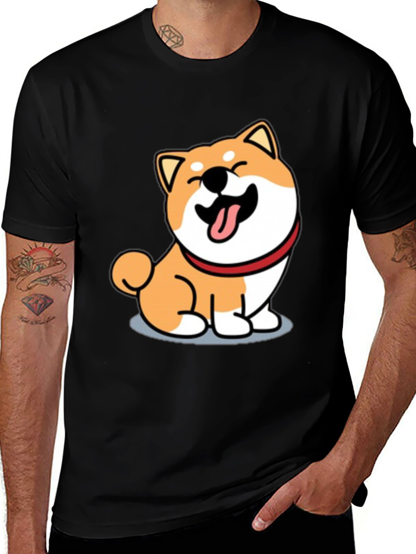 Variant 26 of Shiba Inu Cartoon Graphic Tee - Black Cotton T-Shirt