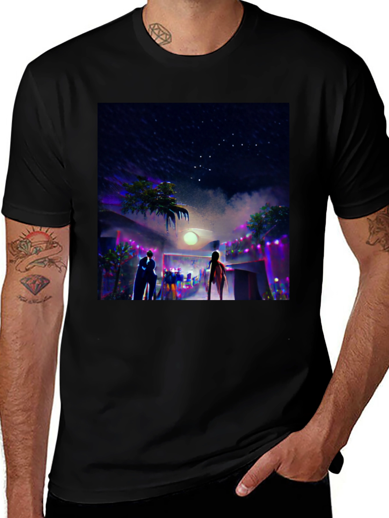 Variant 18 of Night Scene Graphic Tee - Cool Black Cotton T-Shirt