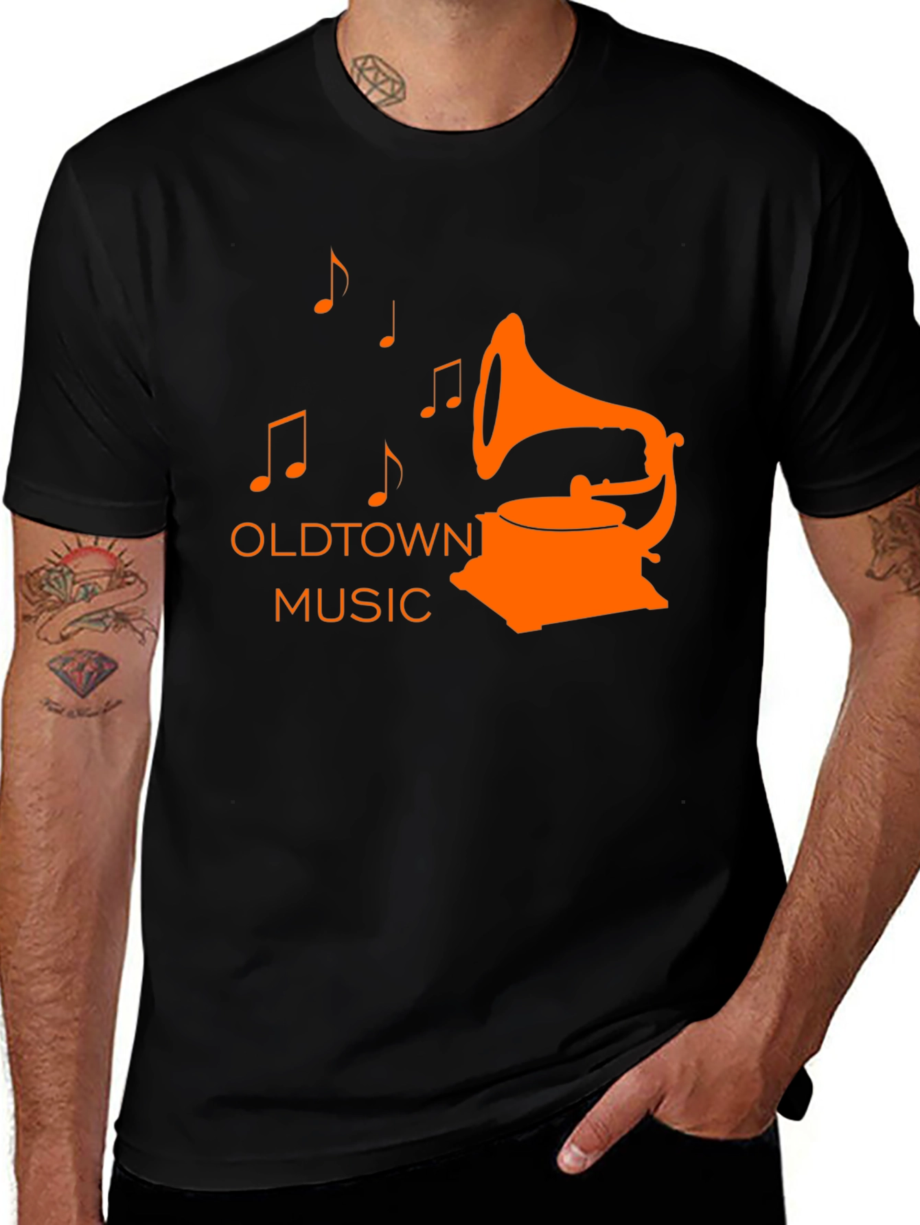 Old Town Music Graphic Tee - Vintage Style Black T-Shirt