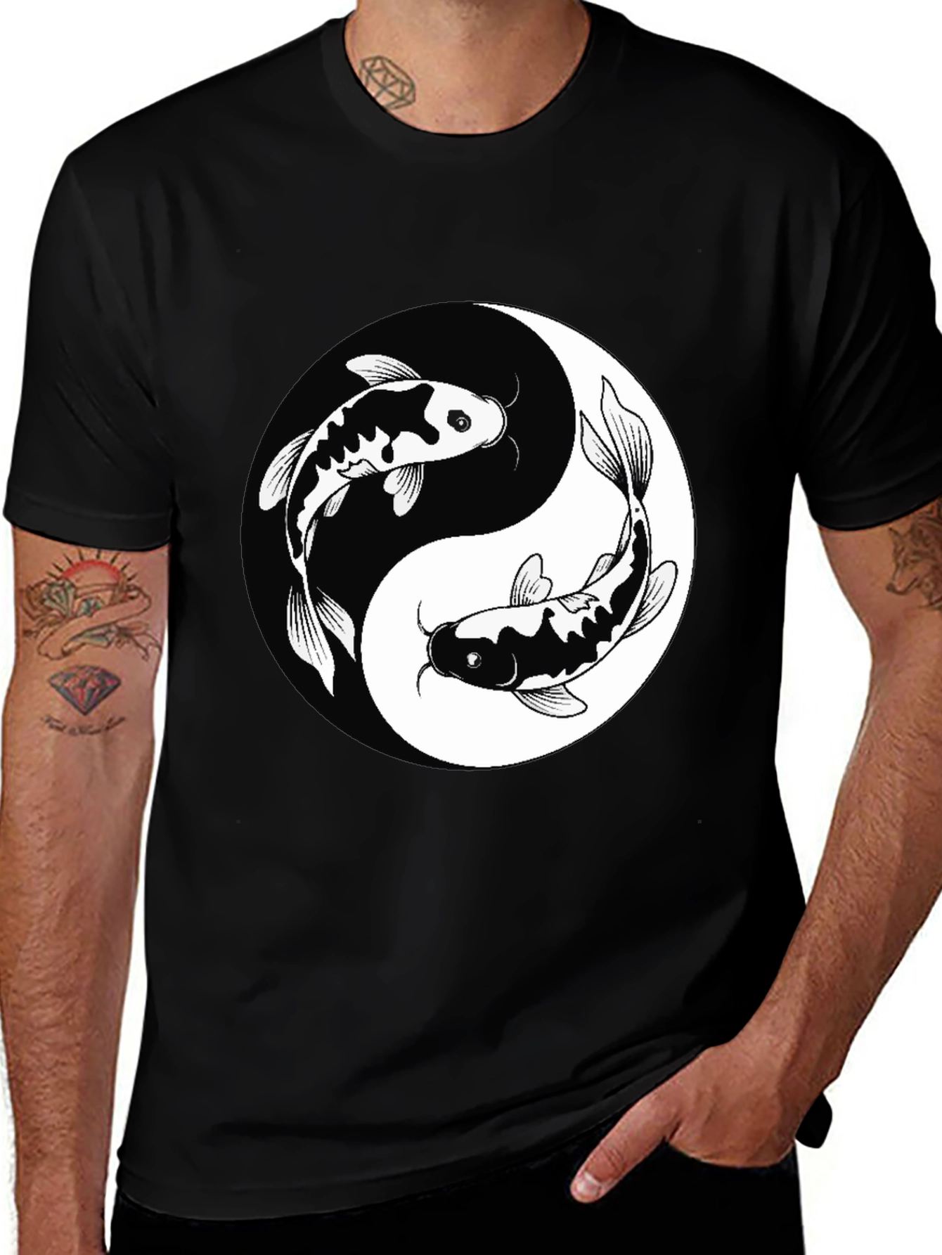 Variant 14 of Yin Yang Koi Fish Graphic Tee - Black Cotton Comfort