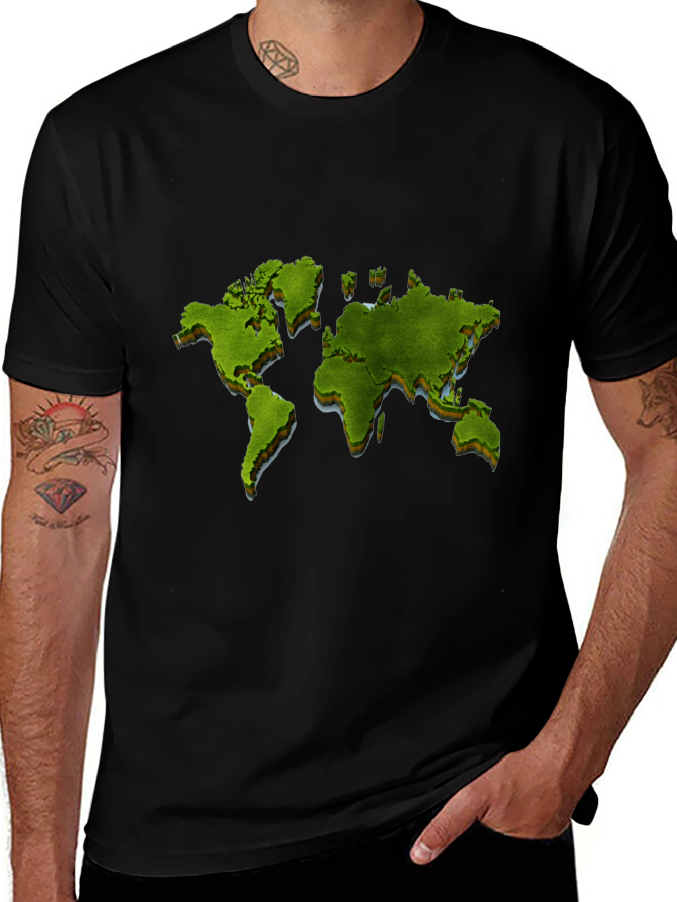 Black World Map Graphic Print Black T-Shirt main image