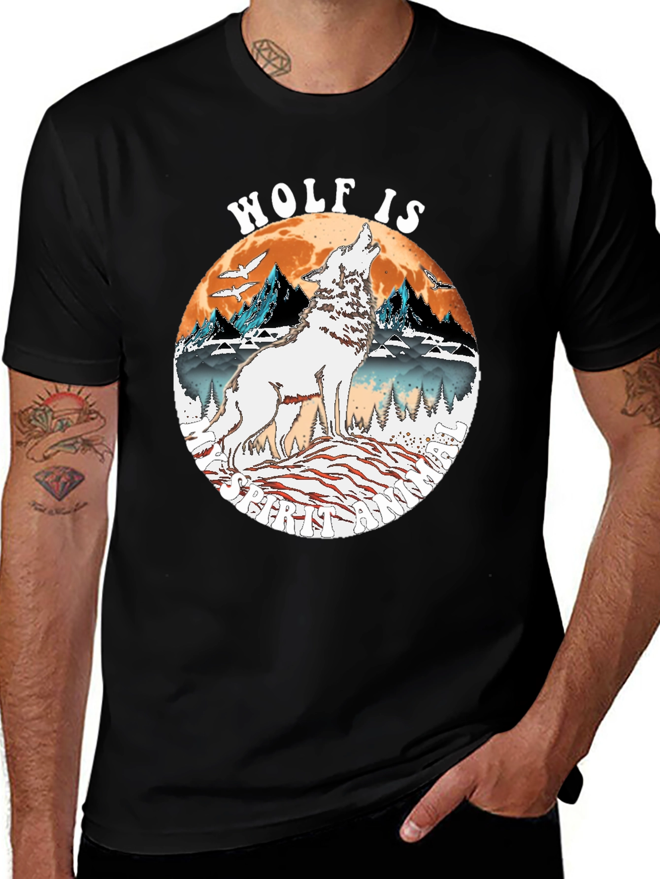 Variant 12 of Wolf Moon Graphic Tee - Unisex Black T-Shirt
