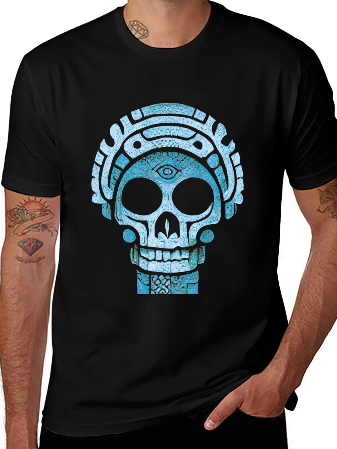 Variant 17 of Aztec Skull Graphic Tee - Cool Mystical Design