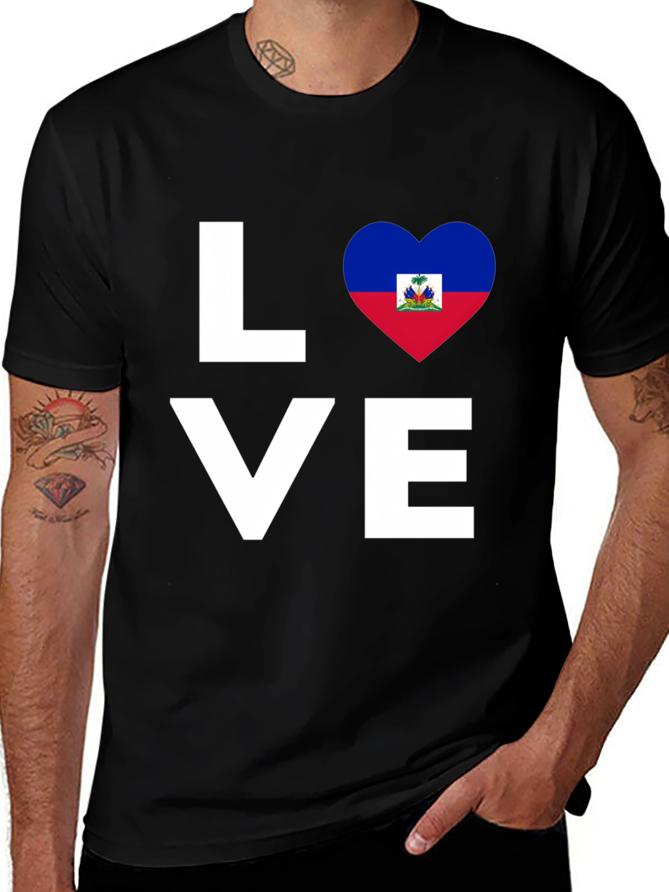 Haiti Flag Heart LOVE T-Shirt