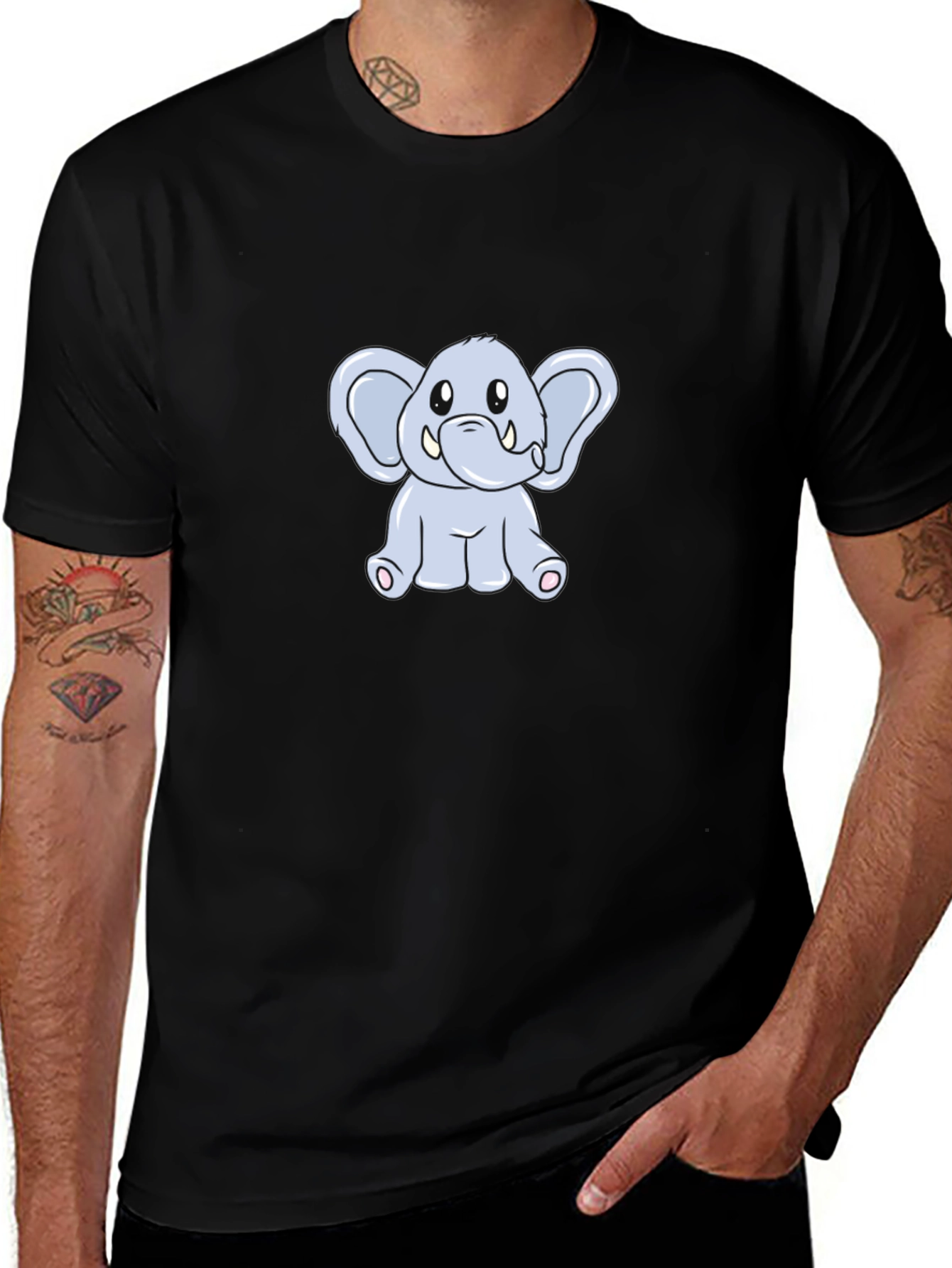 Variant 27 of Cute Elephant Graphic Black T-Shirt