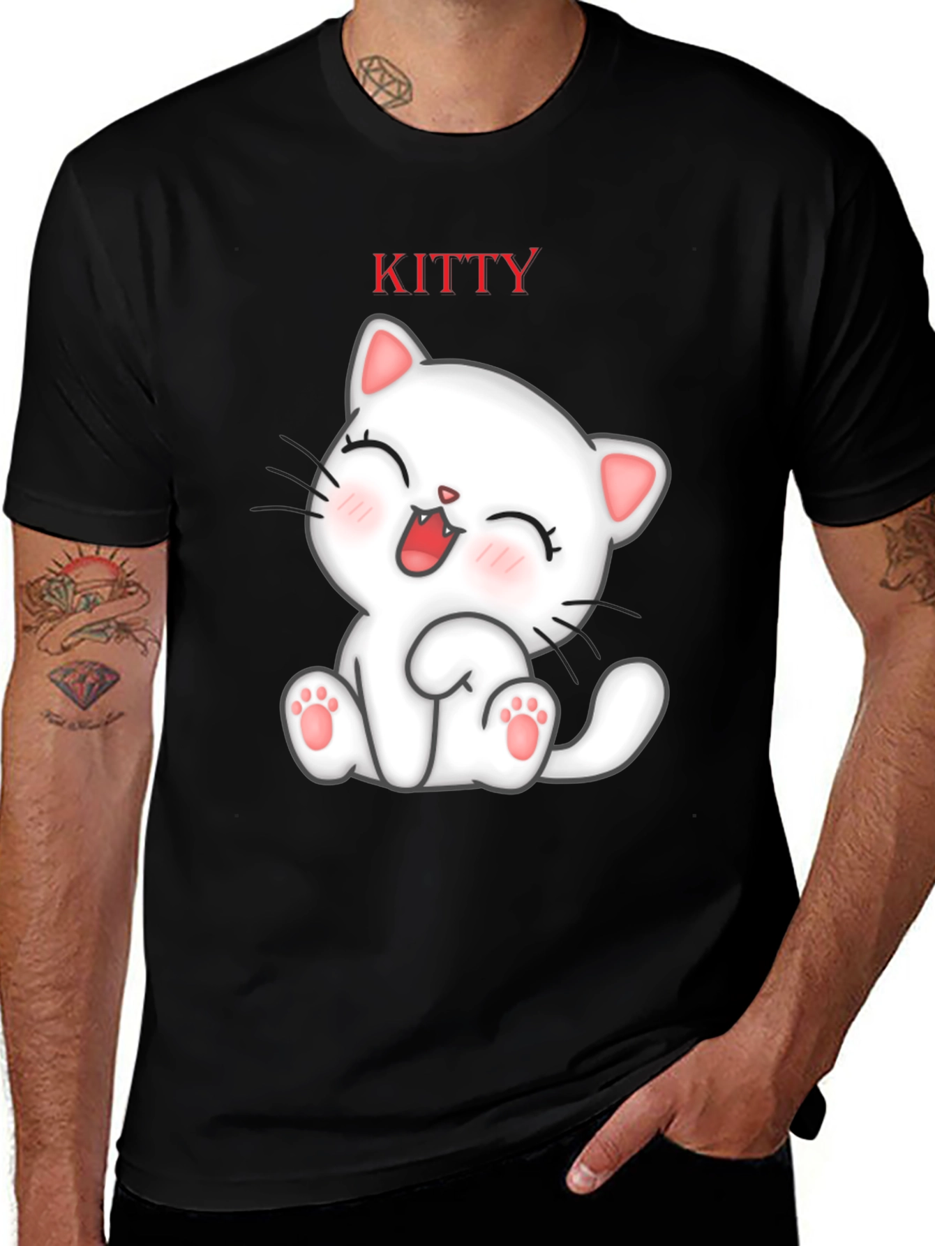 Black Kitty Cat Graphic Tee - Cute Cartoon Cat T-Shirt main image