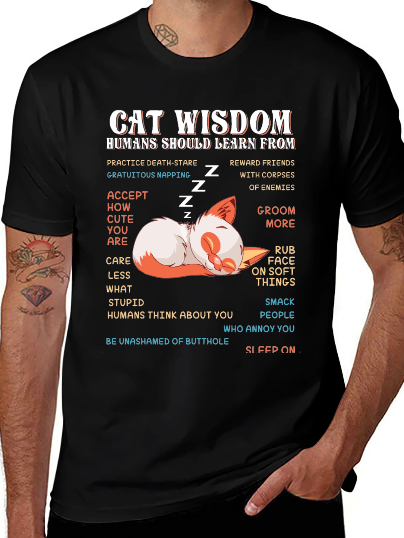 Variant 4 of Cat Wisdom Graphic Tee - Learn from Cats
