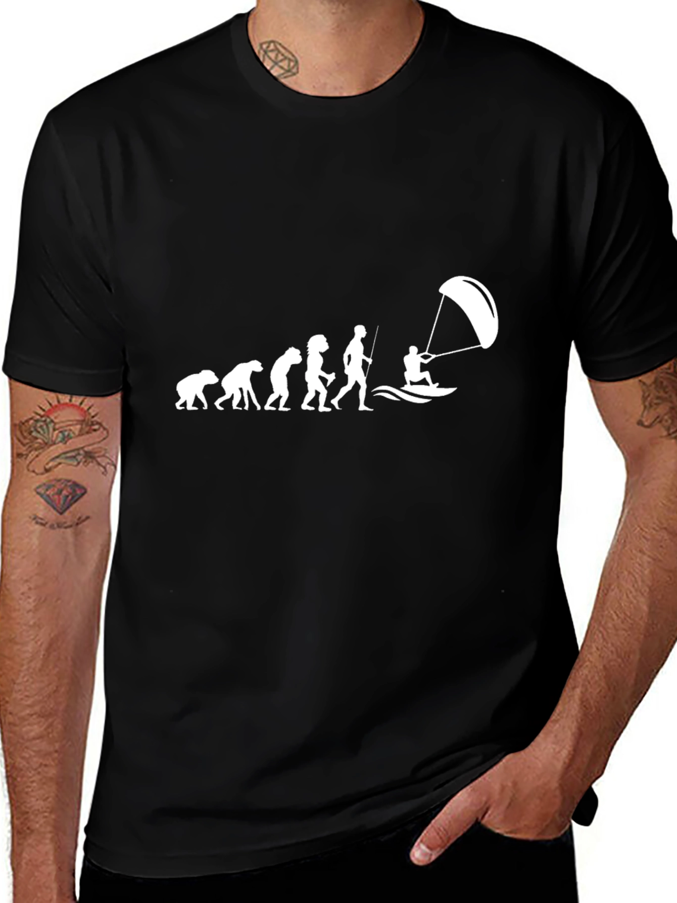 Variant 11 of Evolution of Kiteboarding T-Shirt - Black