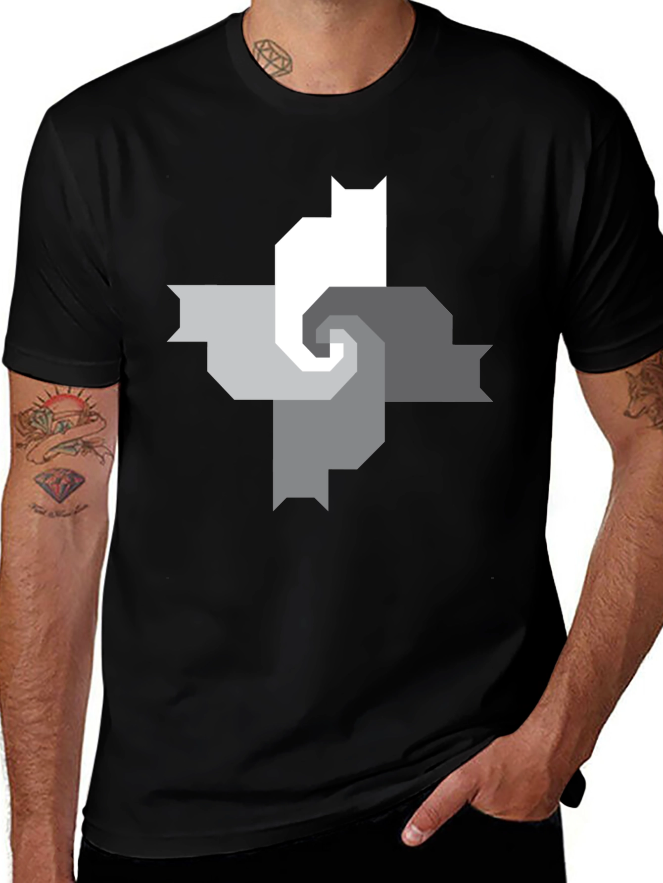Variant 29 of Geometric Cats Black T-Shirt