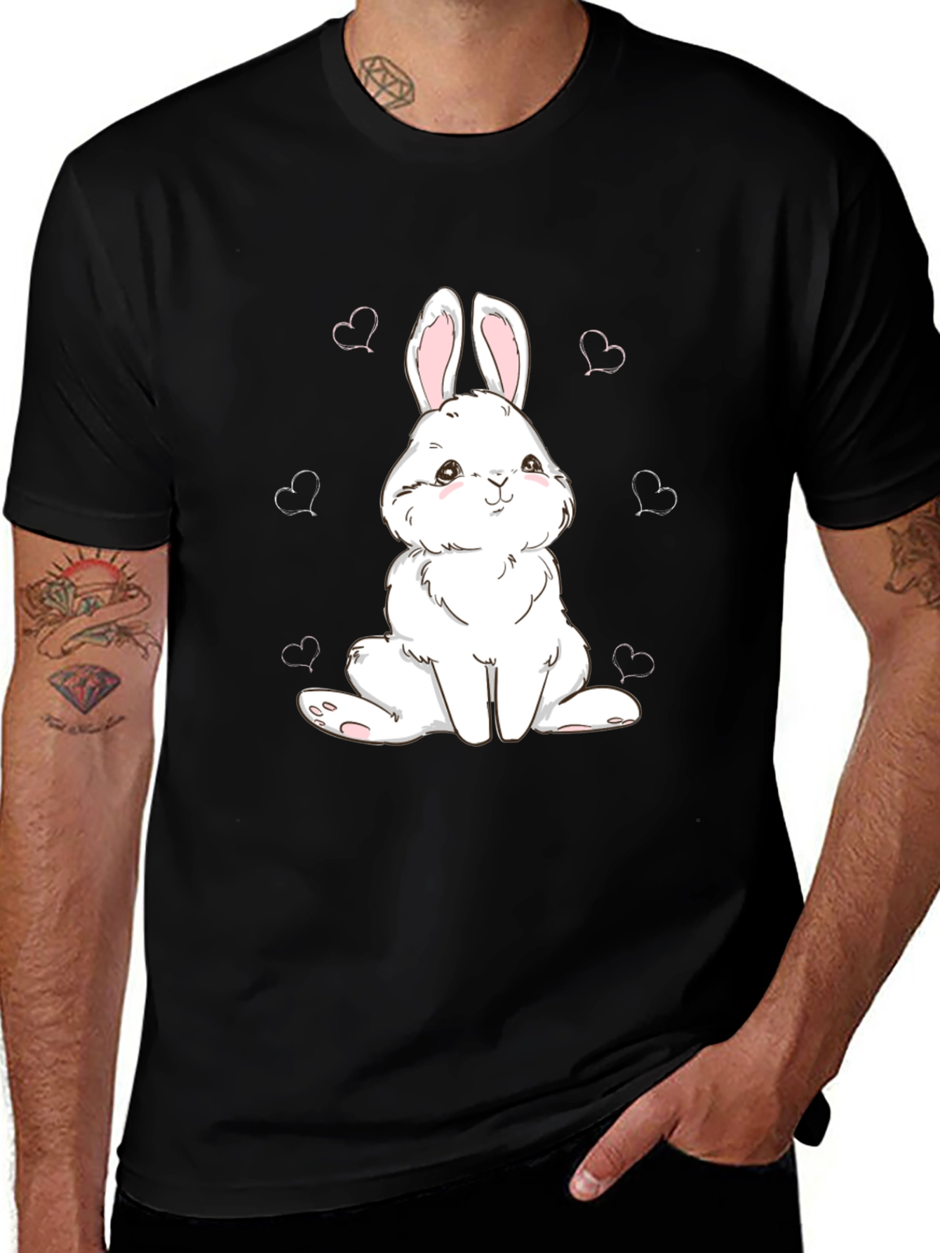 Variant 22 of Cute Bunny Graphic Tee - Black Cotton Comfort