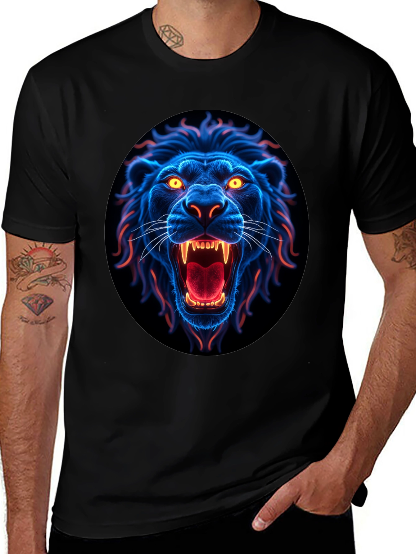 Variant 6 of Neon Lion Graphic Tee - Black T-Shirt