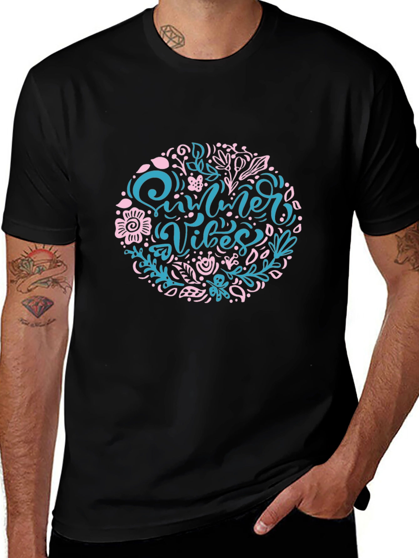 Variant 26 of Summer Vibes Floral Print Black T-Shirt