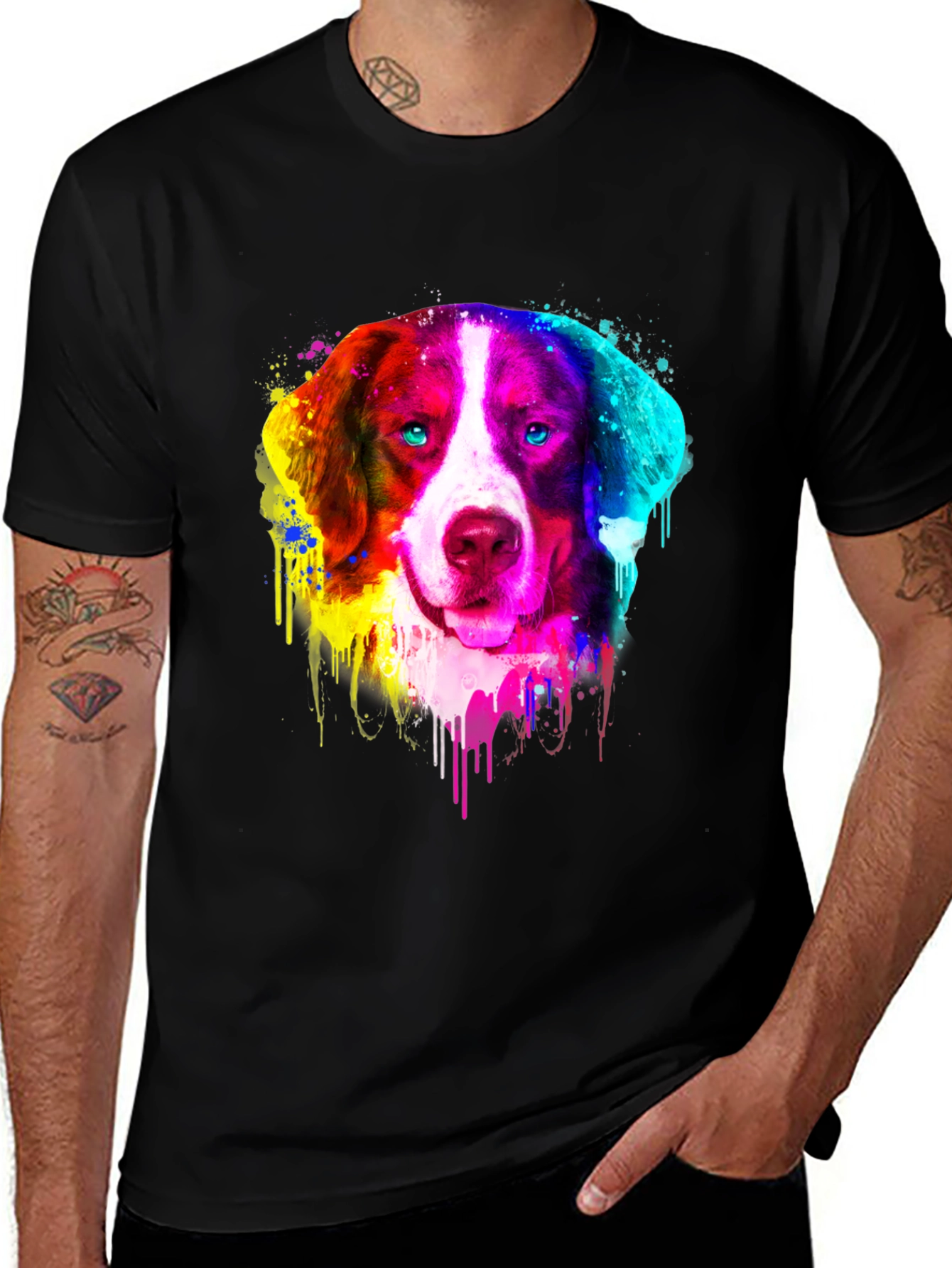 Variant 7 of Dog Colorful Art Print Black T-Shirt