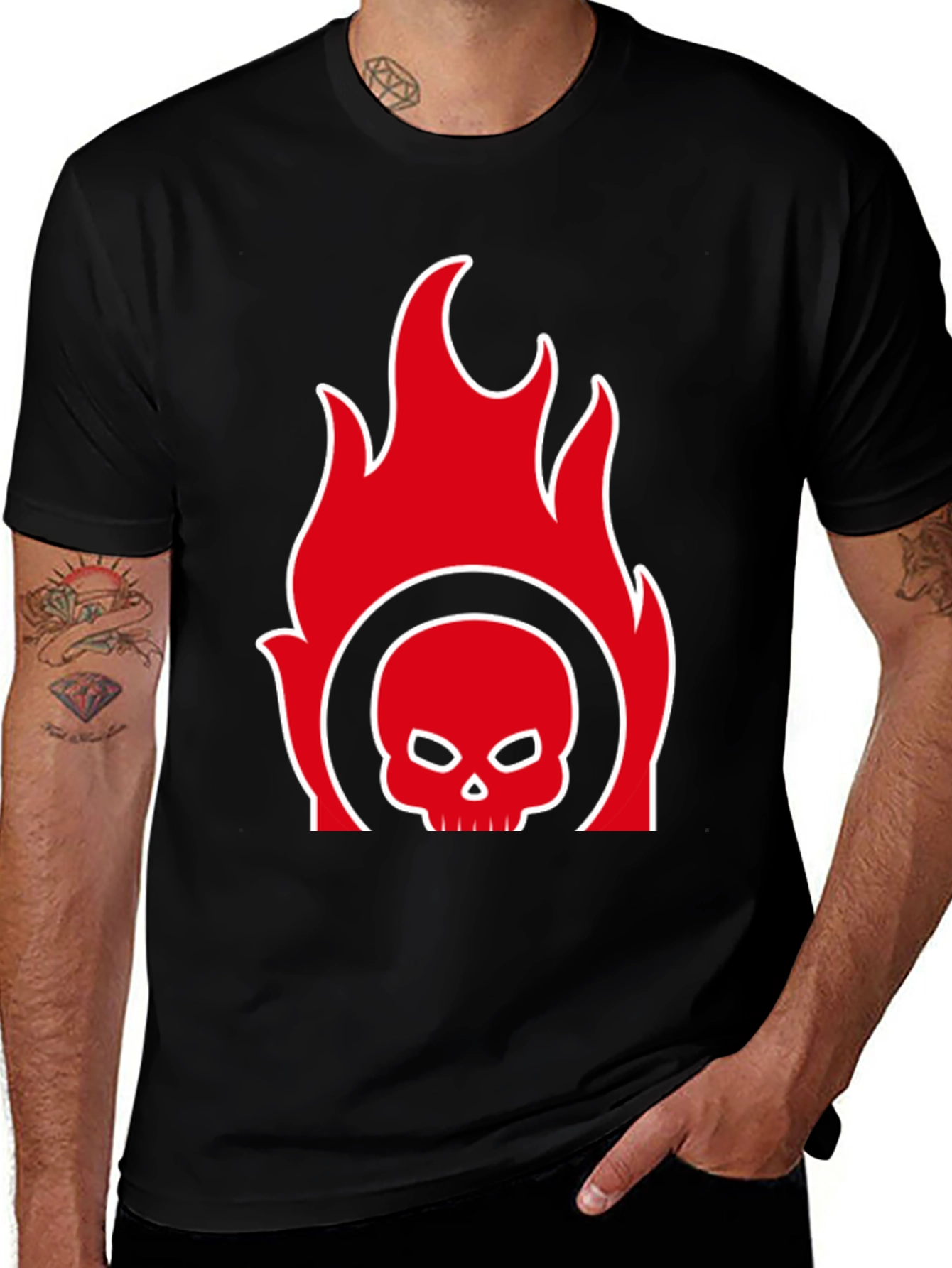 Variant 6 of Skull & Flames Graphic Tee - Bold Black T-Shirt