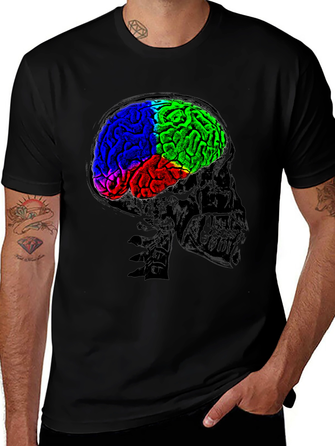 Variant 6 of Brain Anatomy Graphic Print Black T-Shirt