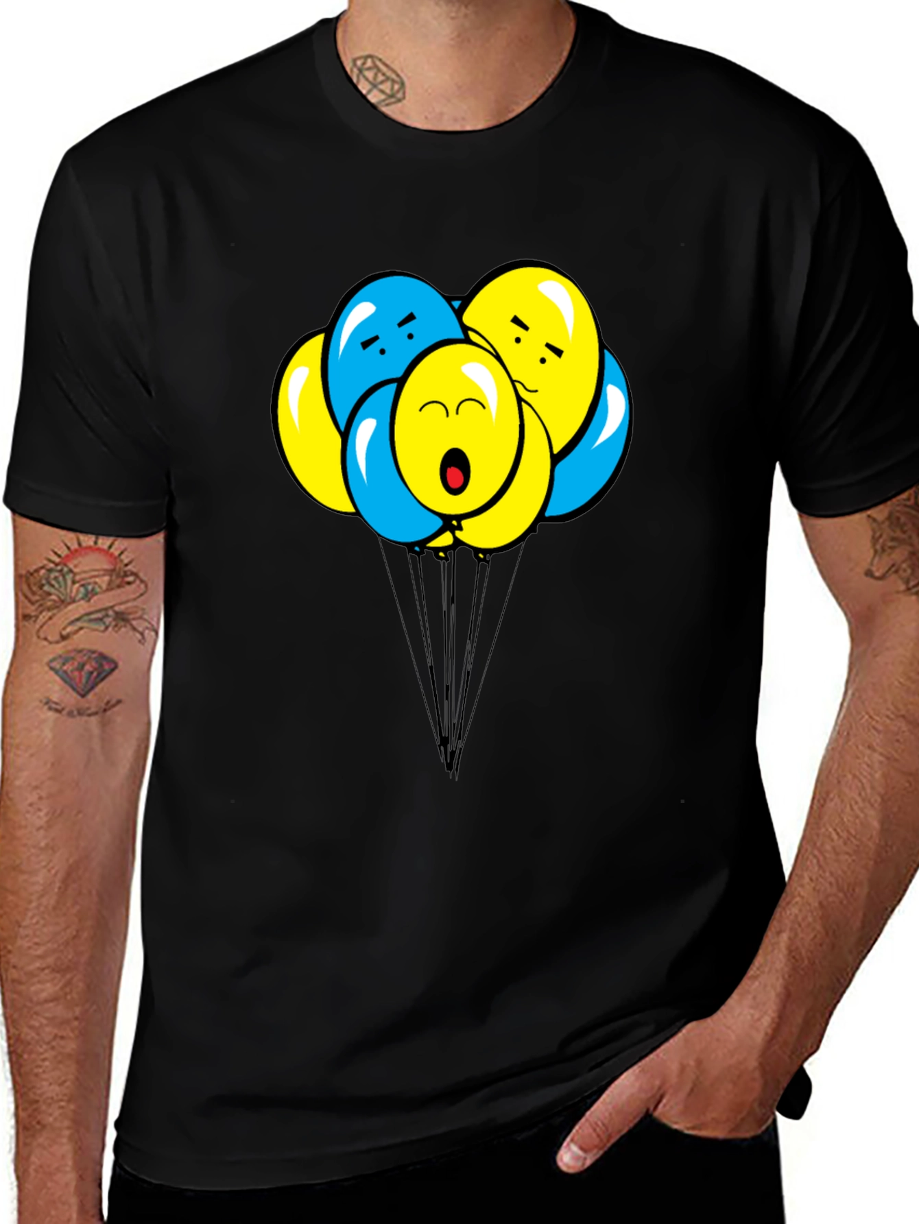 Variant 8 of Funny Balloon Graphic Tee - Black Cotton Shirt