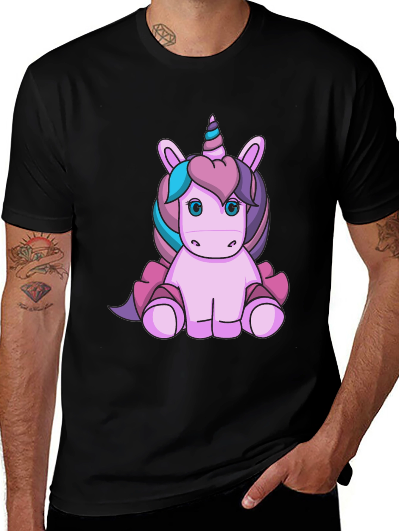 Variant 24 of Cute Unicorn Graphic Tee - Black Cotton Shirt