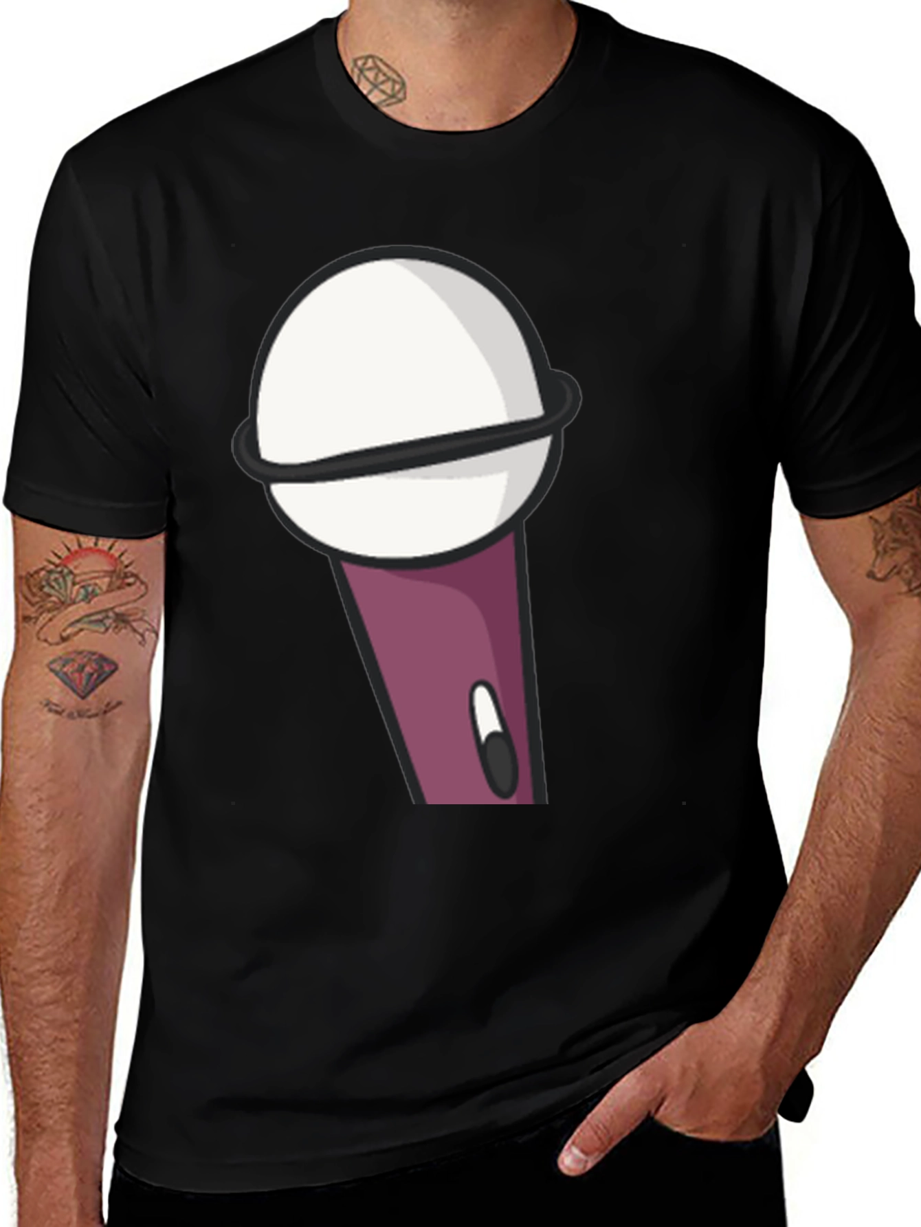 Variant 26 of Microphone Graphic Tee - Black Cotton Comfort